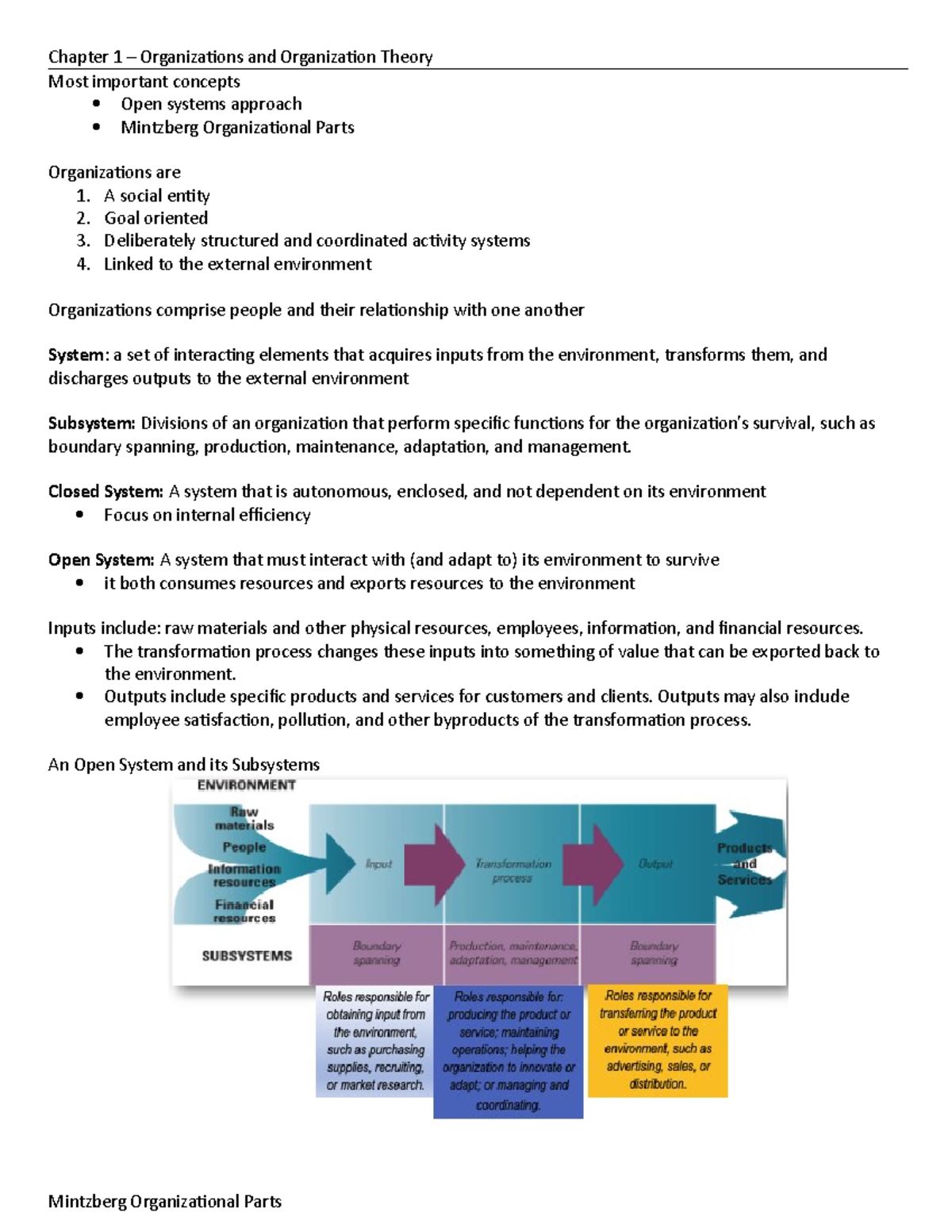 Chapter 1 Notes OB2 - Chapter 1 – Organizations And Organization Theory ...