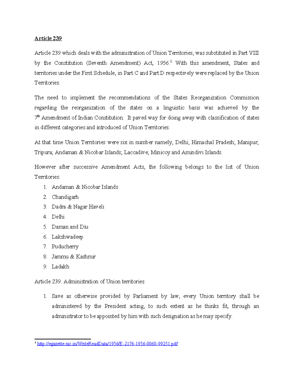 Article 239 - Constitutiom - Article 239 Article 239 which deals with ...