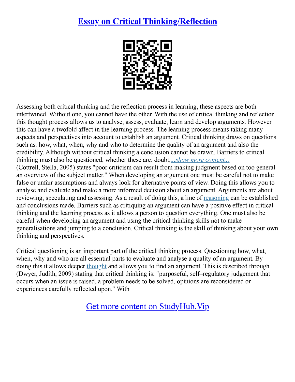 Critical Reflection Essay - Essay On Critical Thinking/Reflection ...