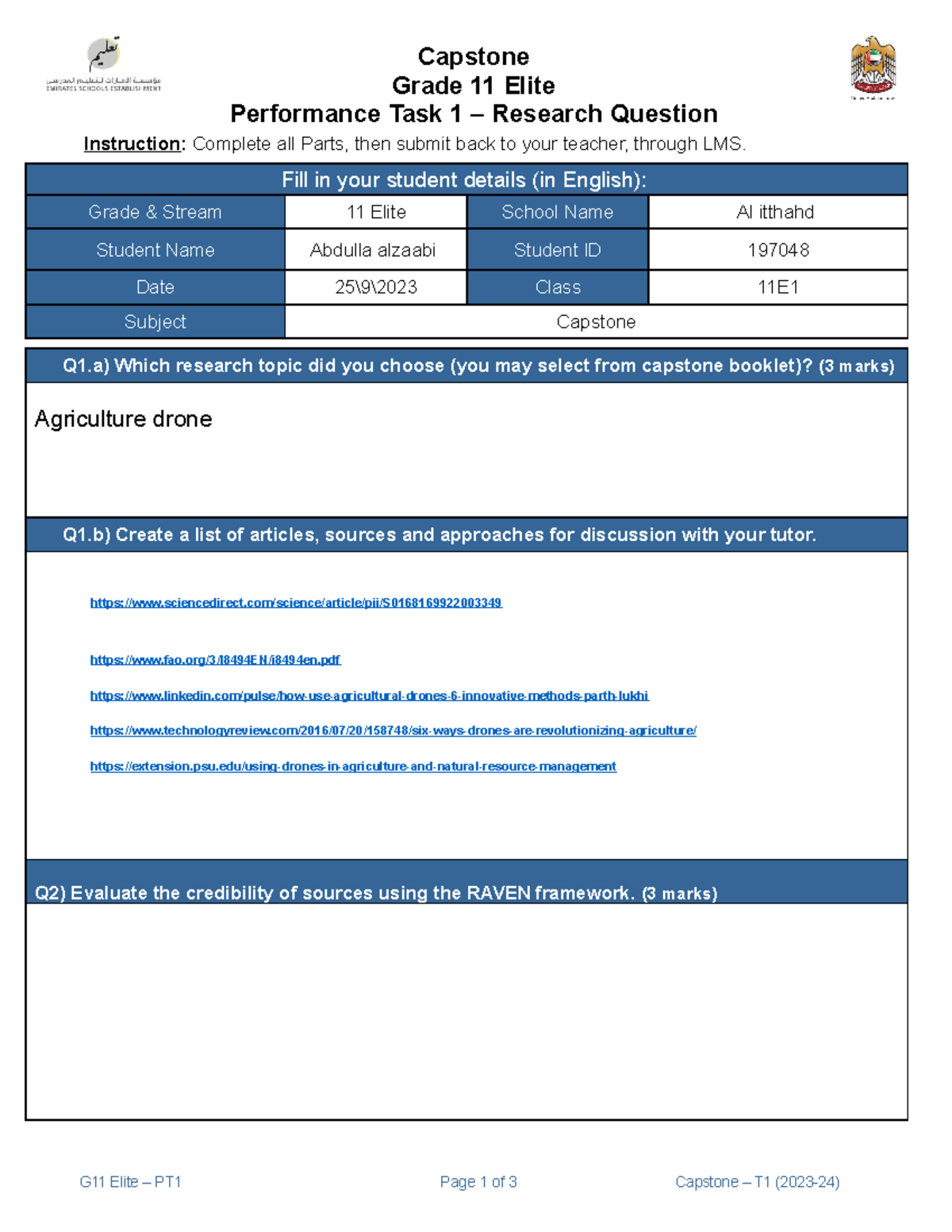 Capstone T1 11(Elite) PT1 (2) Instruction Complete all Parts, then