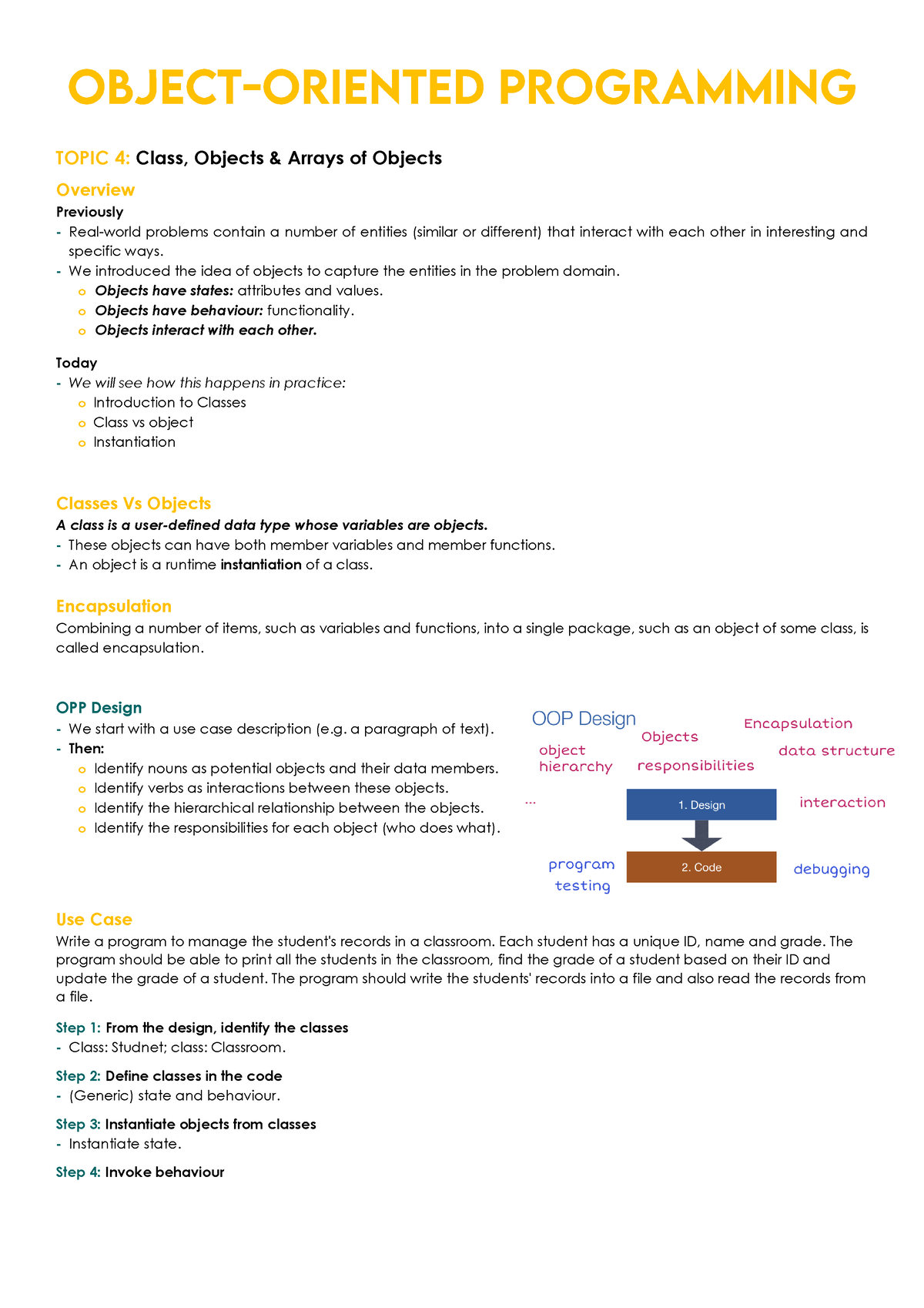 OOP 4 - Lecture Notes Covering The Topics Of Classes, Objects And ...