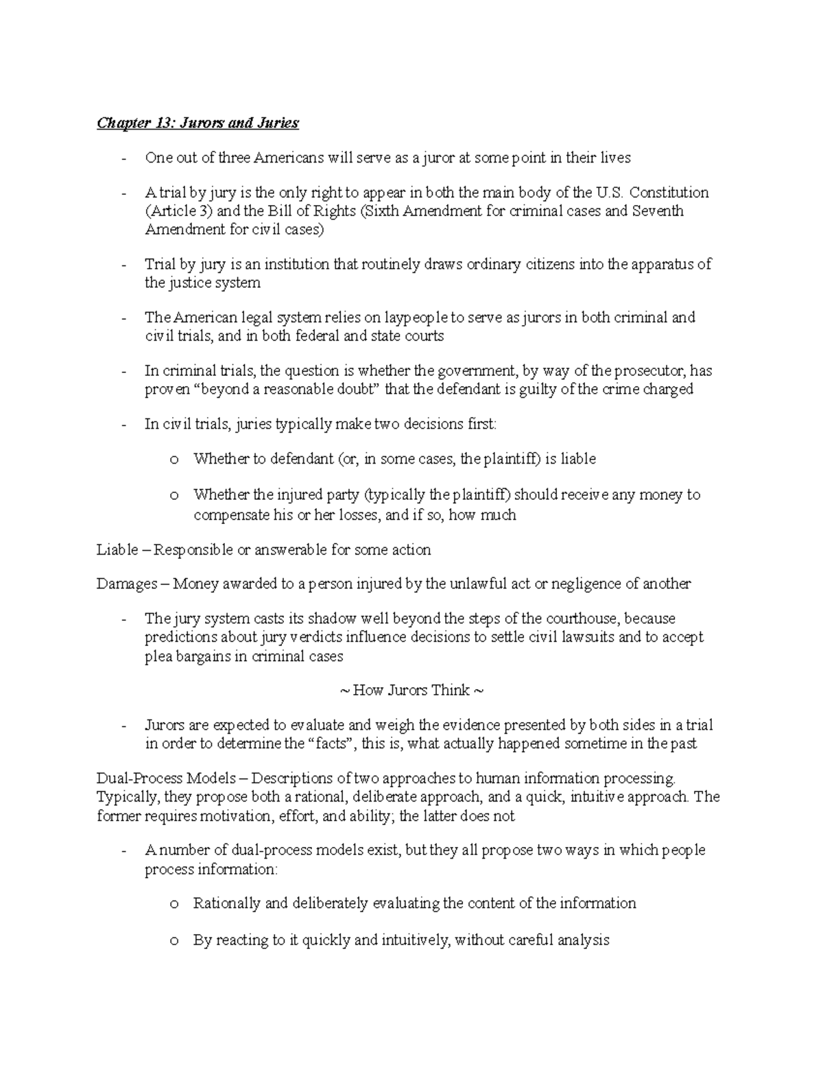 Chapter 13 Book Notes - Chapter 13: Jurors and Juries One out of three ...