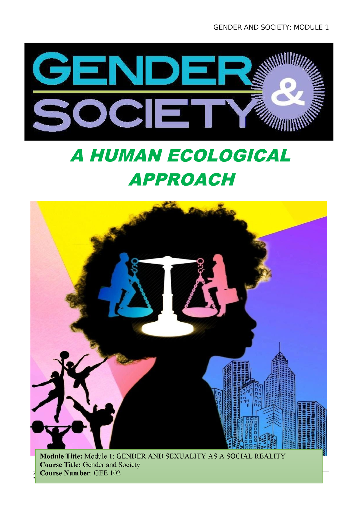 Module 1 GEE 102 Gender AND Society - A HUMAN ECOLOGICAL APPROACH ...