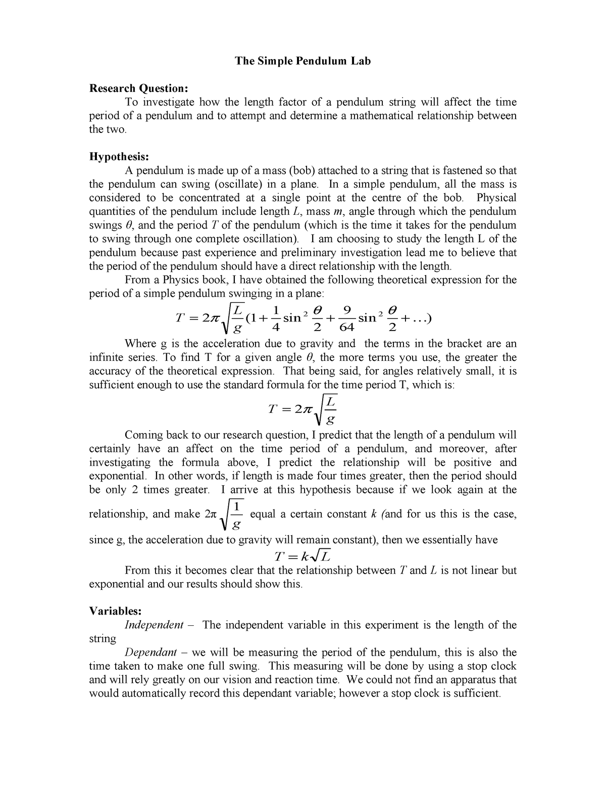 simple pendulum research papers