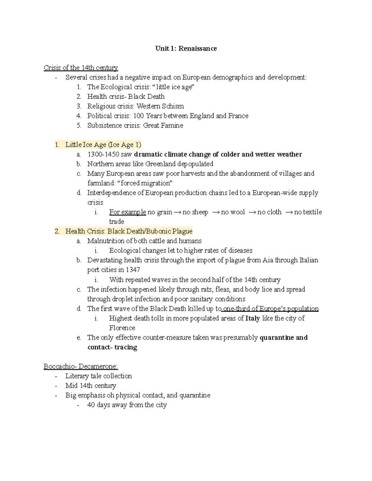 Renaissance- 1.17 - Unit 1: Renaissance Crisis of the 14th century ...