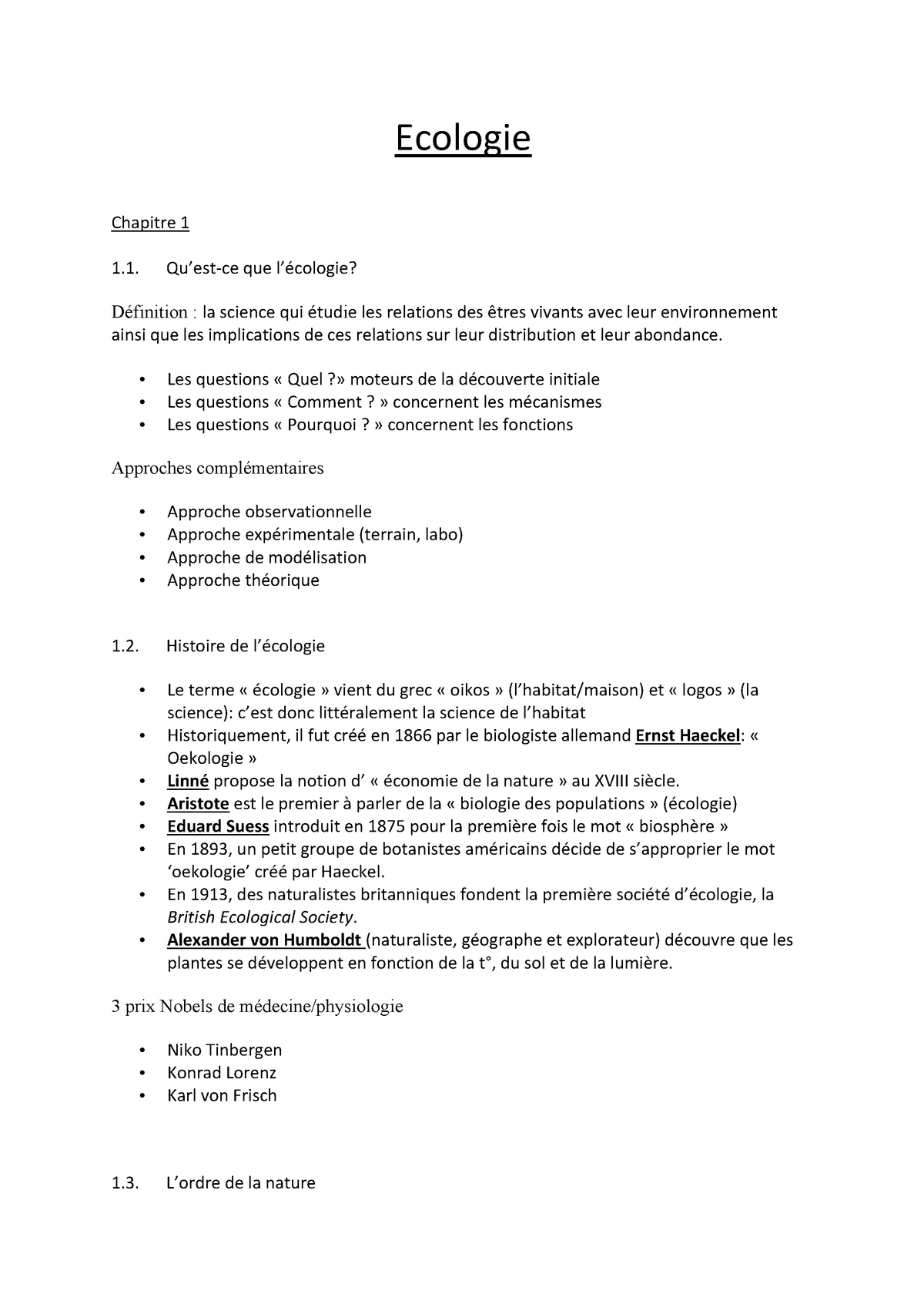 Ecologie-1 - Synthèses Du Cours D'écologie - Ecologie Chapitre 1 Qu’est ...