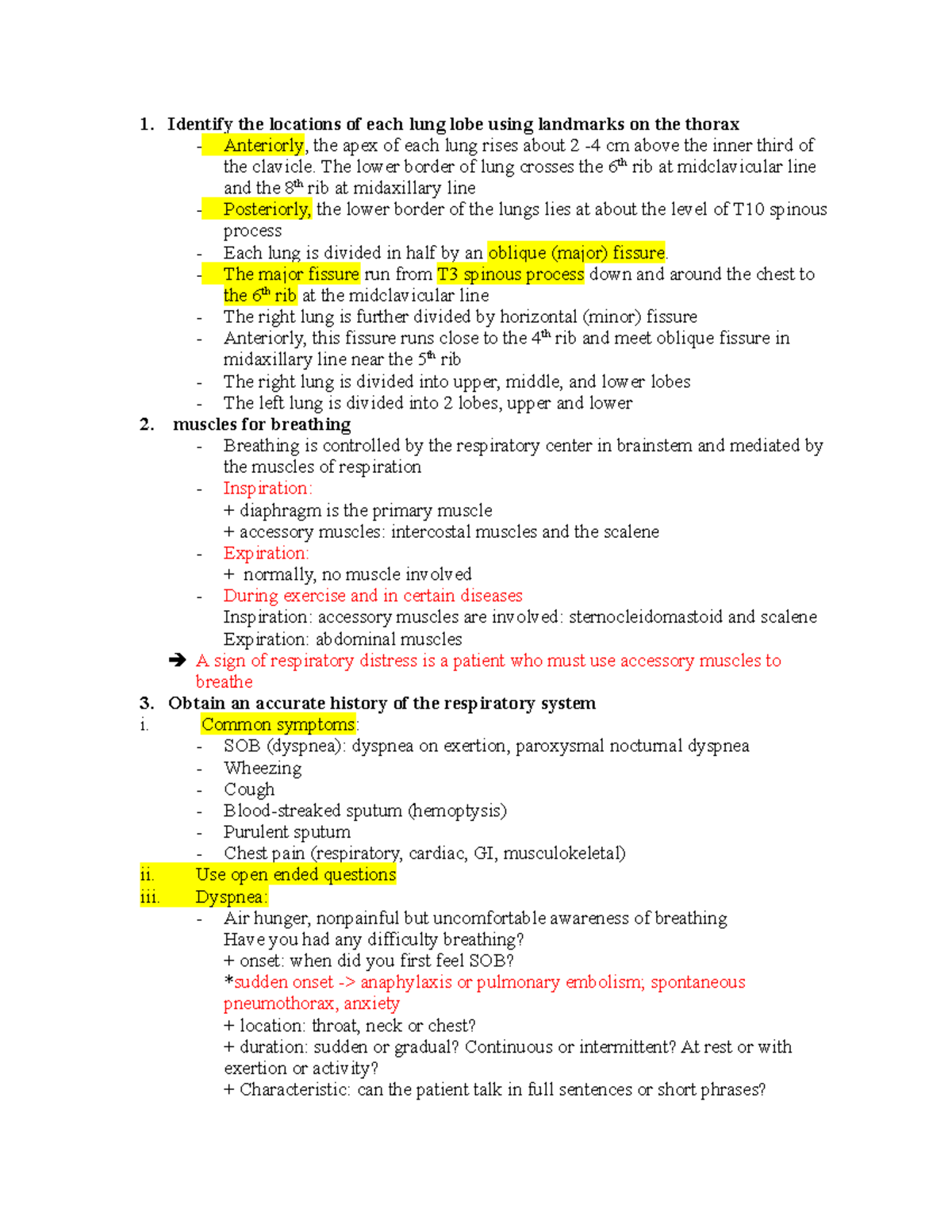 Respiratory system- health assessment - 1. Identify the locations of ...
