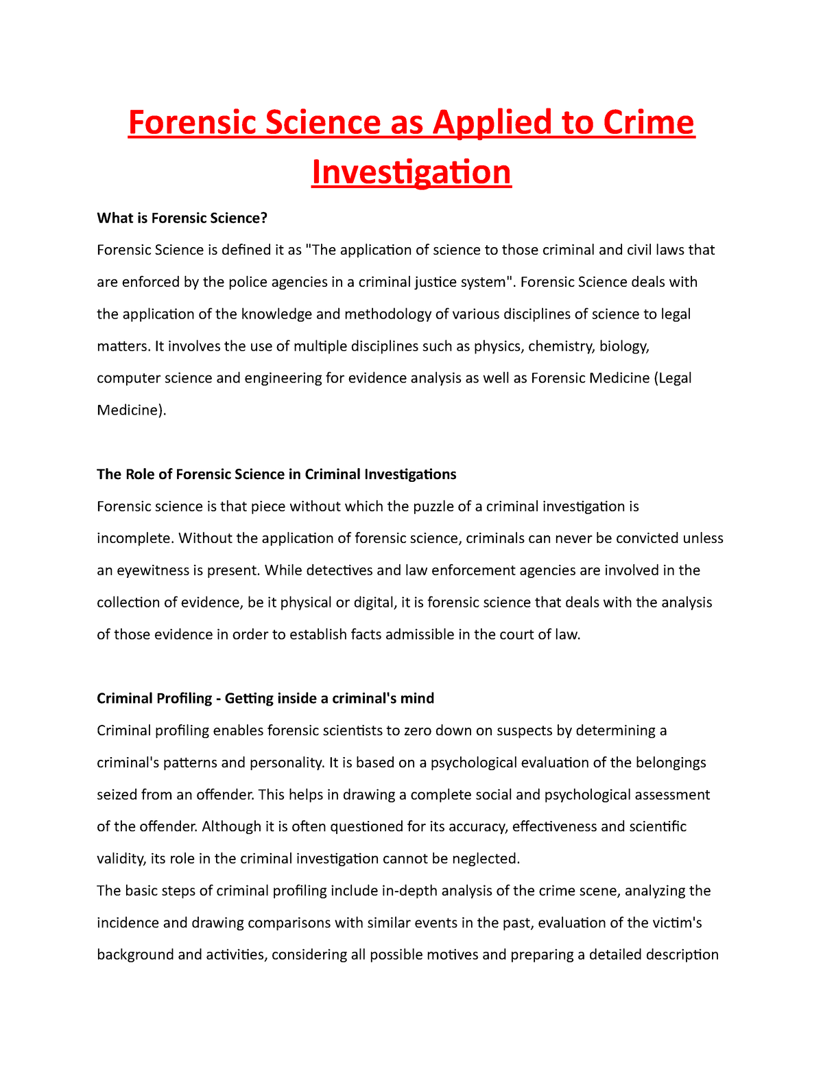 Forensic Science As Applied To Crime Investigation Forensic Science Deals With The Application 7460