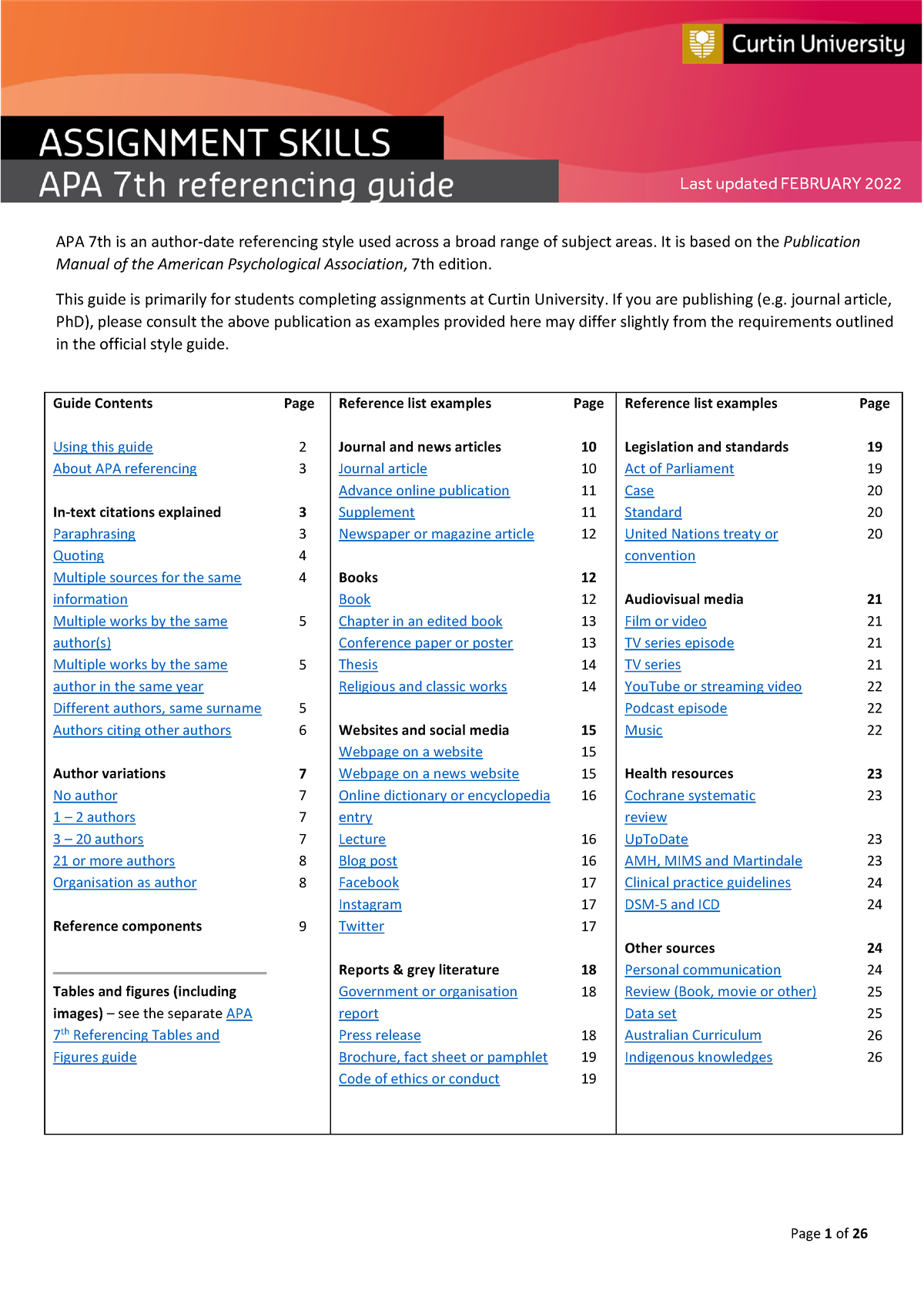 Referencing Guide - APA 7th Ed. - Page 1 Of 26 APA 7th Is An Author ...