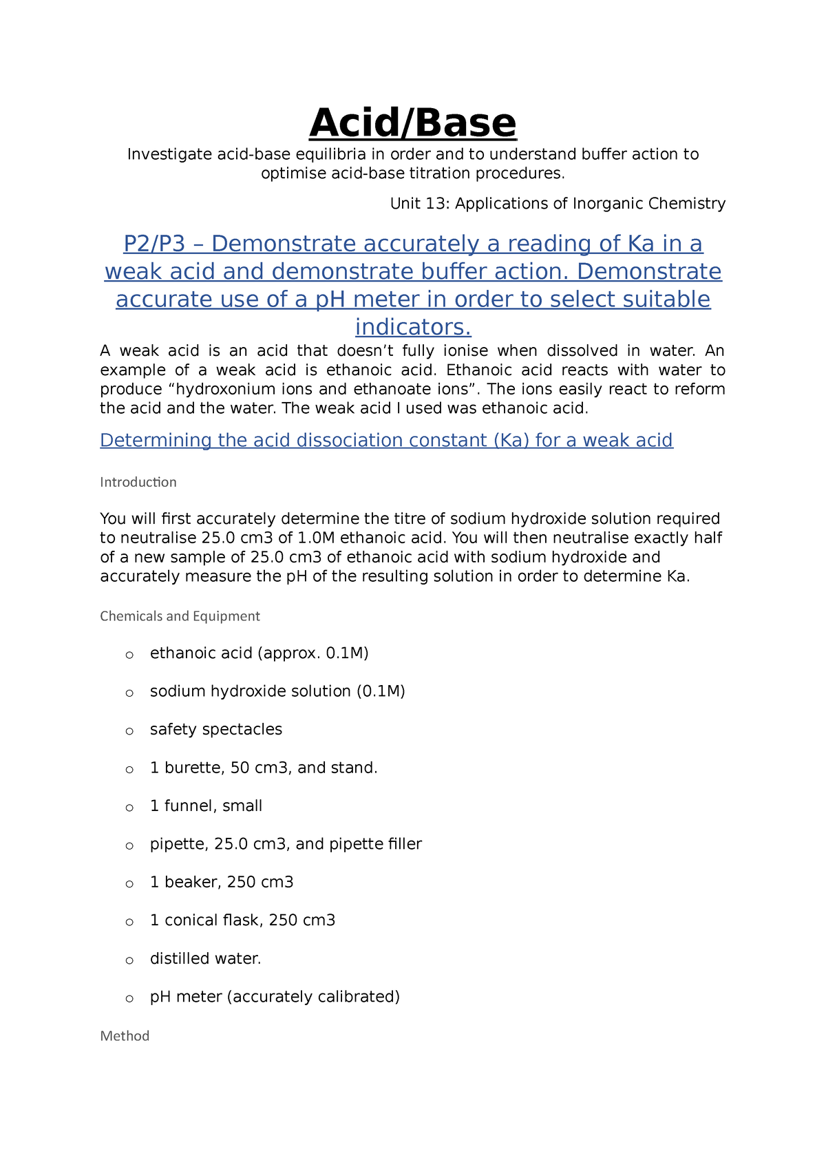 acid base and buffer assignment