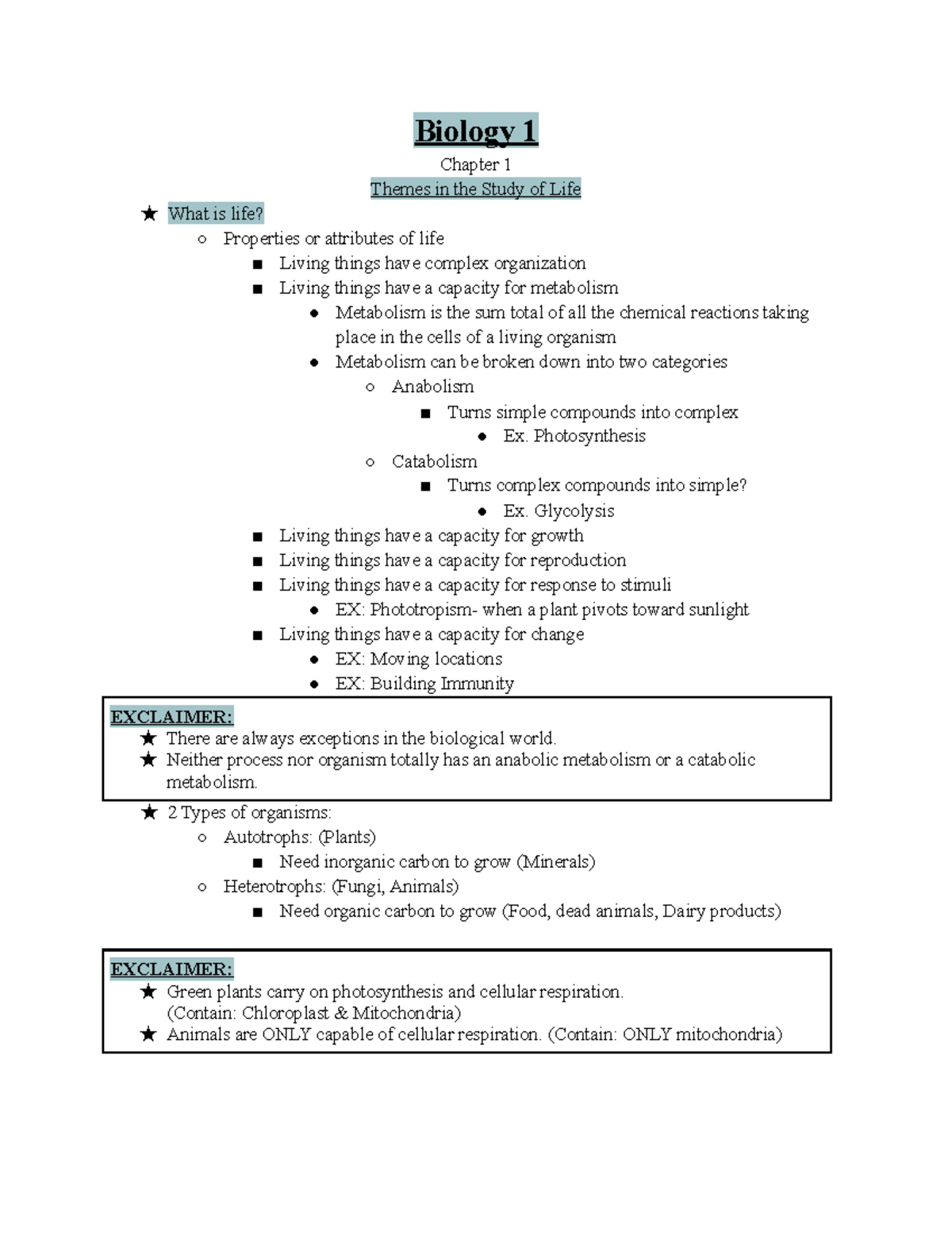 Biology 1- Chapter 1 - Biology 1 Chapter 1 Themes In The Study Of Life ...