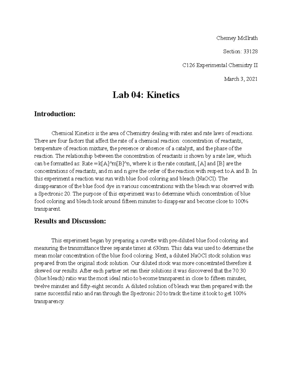 Lab 4 Lab Report Chesney McIlrath Section 33128 C126