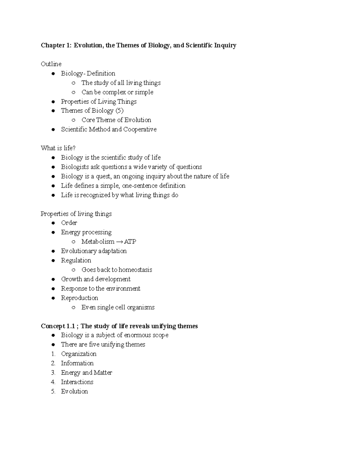 Chapter 1 Intro Bio Lecture Notes - Chapter 1: Evolution, The Themes Of ...