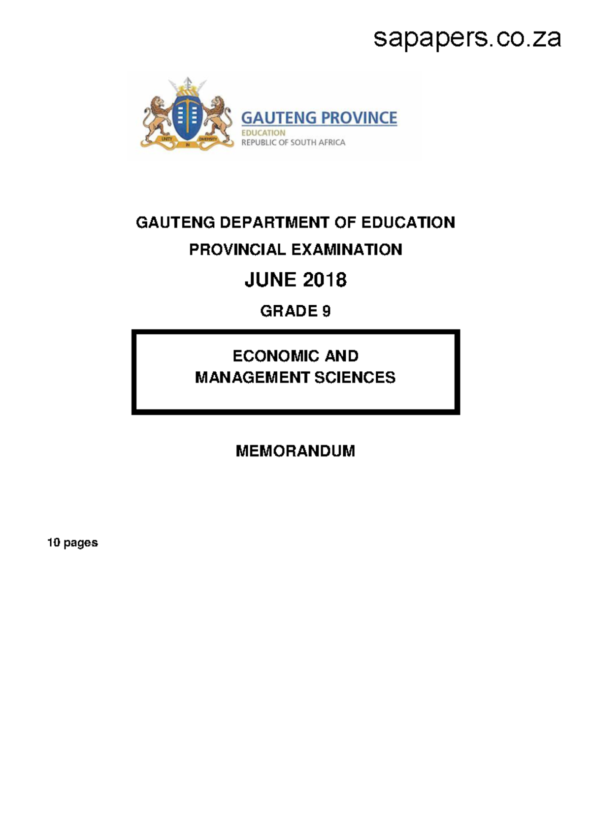 Gr9 EMS (English) June 2018 Possible Answers - GAUTENG DEPARTMENT OF ...