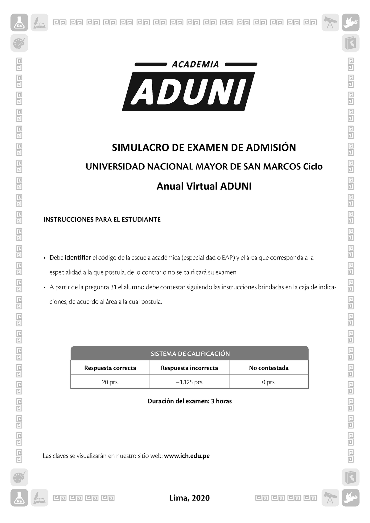 Simulacro De Examen De Admisión Anual Virtual Aduni - SIMULACRO DE ...