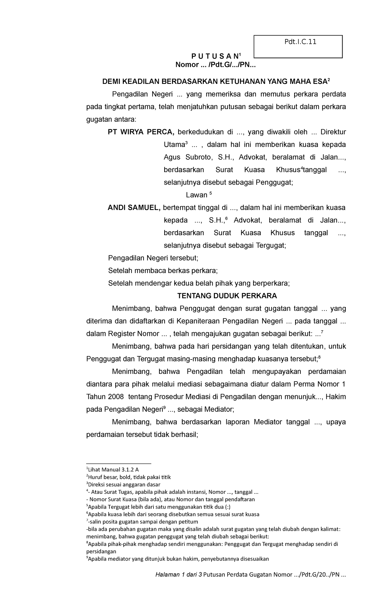 11 Putusan Perdata (Format Putusan Sela Tentang Eksepsi Kewenangan ...