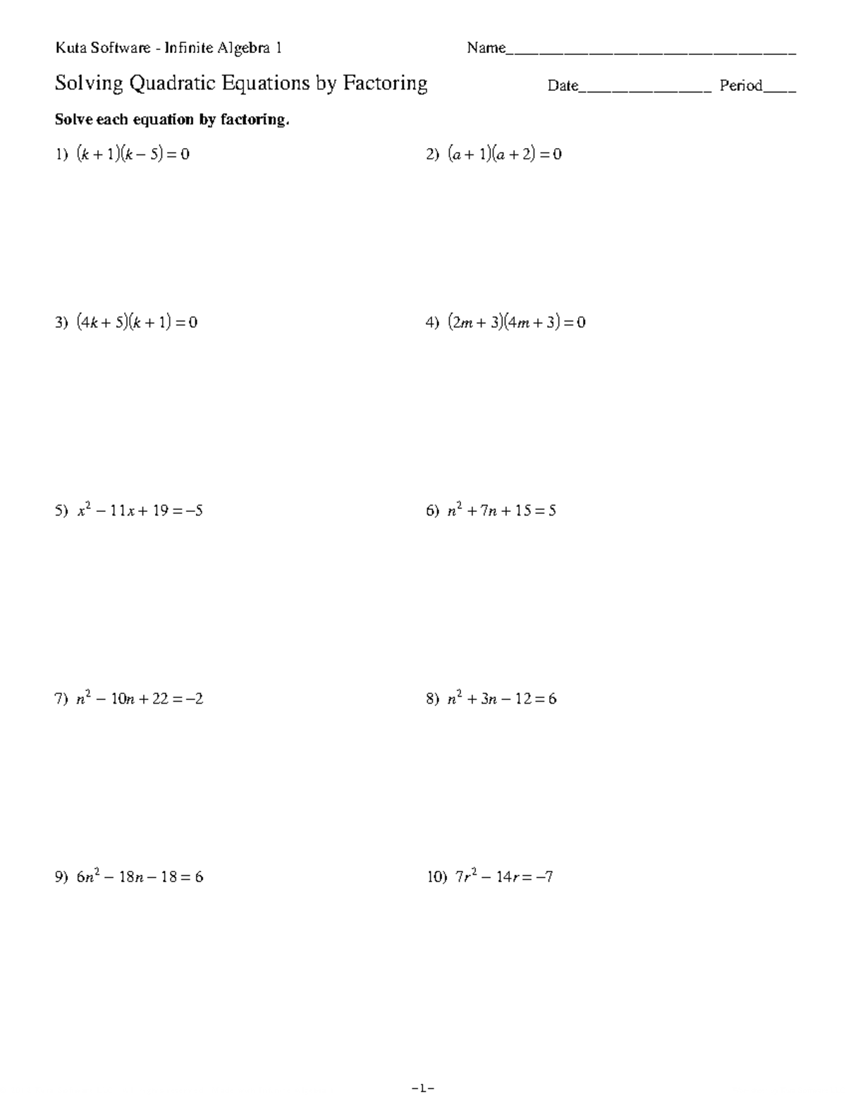 Solving Quadratic Factoring - ©Z V 200 M 20 g oKguDtda 20 XSRo 20 With Solve By Factoring Worksheet