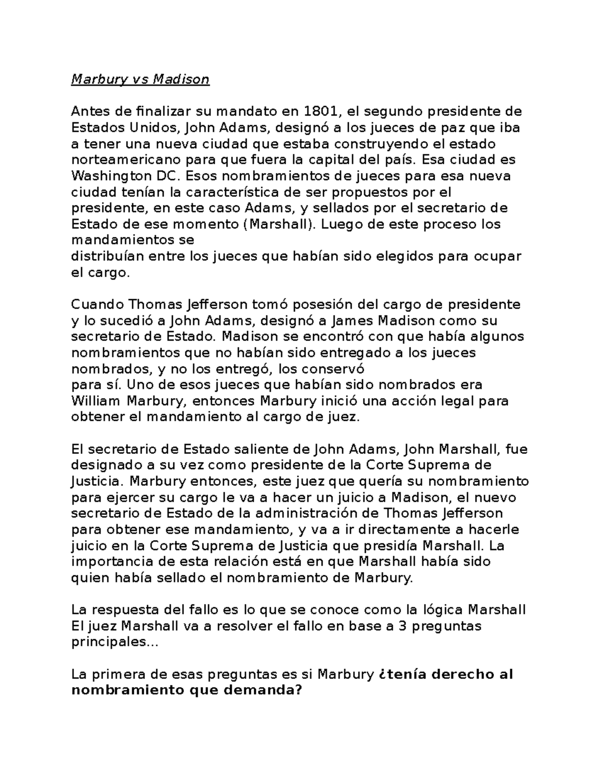Marbury vs Madison - mi tp del caso - Marbury vs Madison Antes de ...