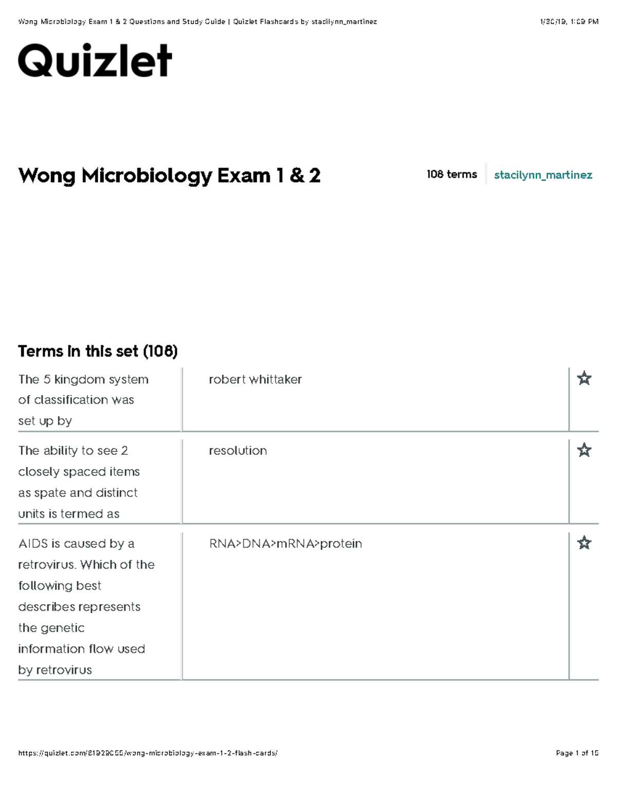 Wong Microbiology Exam 1 2 Questions and Study Guide Quizlet Flashcards