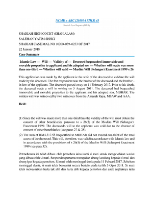 Latest Case On Faraid 2019 Studocu