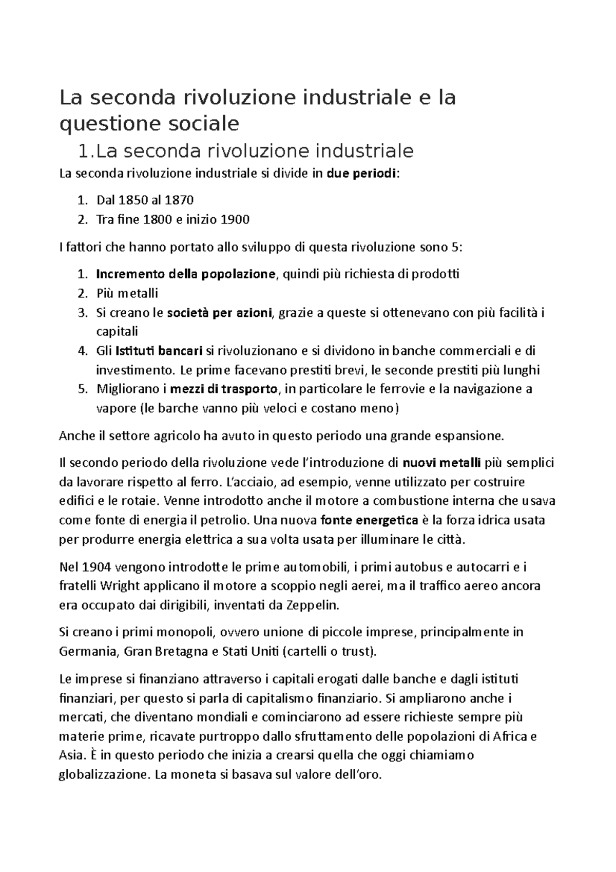La seconda rivoluzione industriale e la questione sociale - Lingua e ...