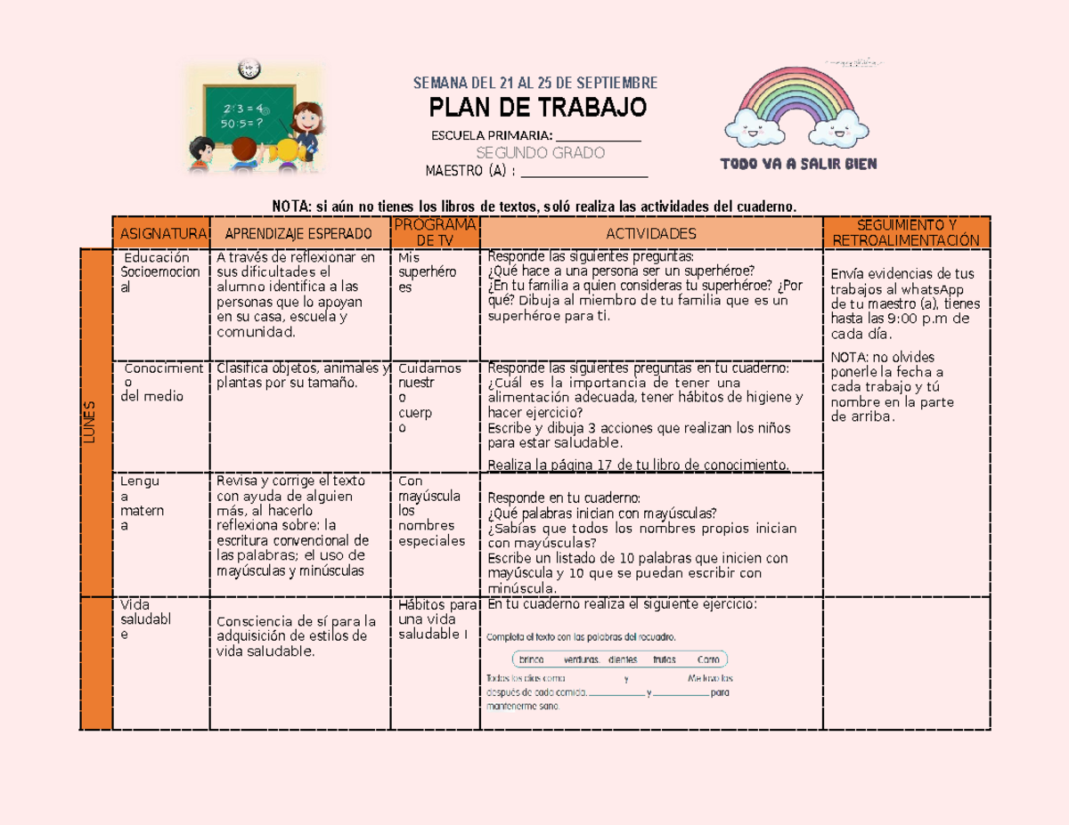 🍅2° Miss Fer S4🍅 2021-2022🍅 - SEMANA DEL 21 AL 25 DE SEPTIEMBRE PLAN DE ...