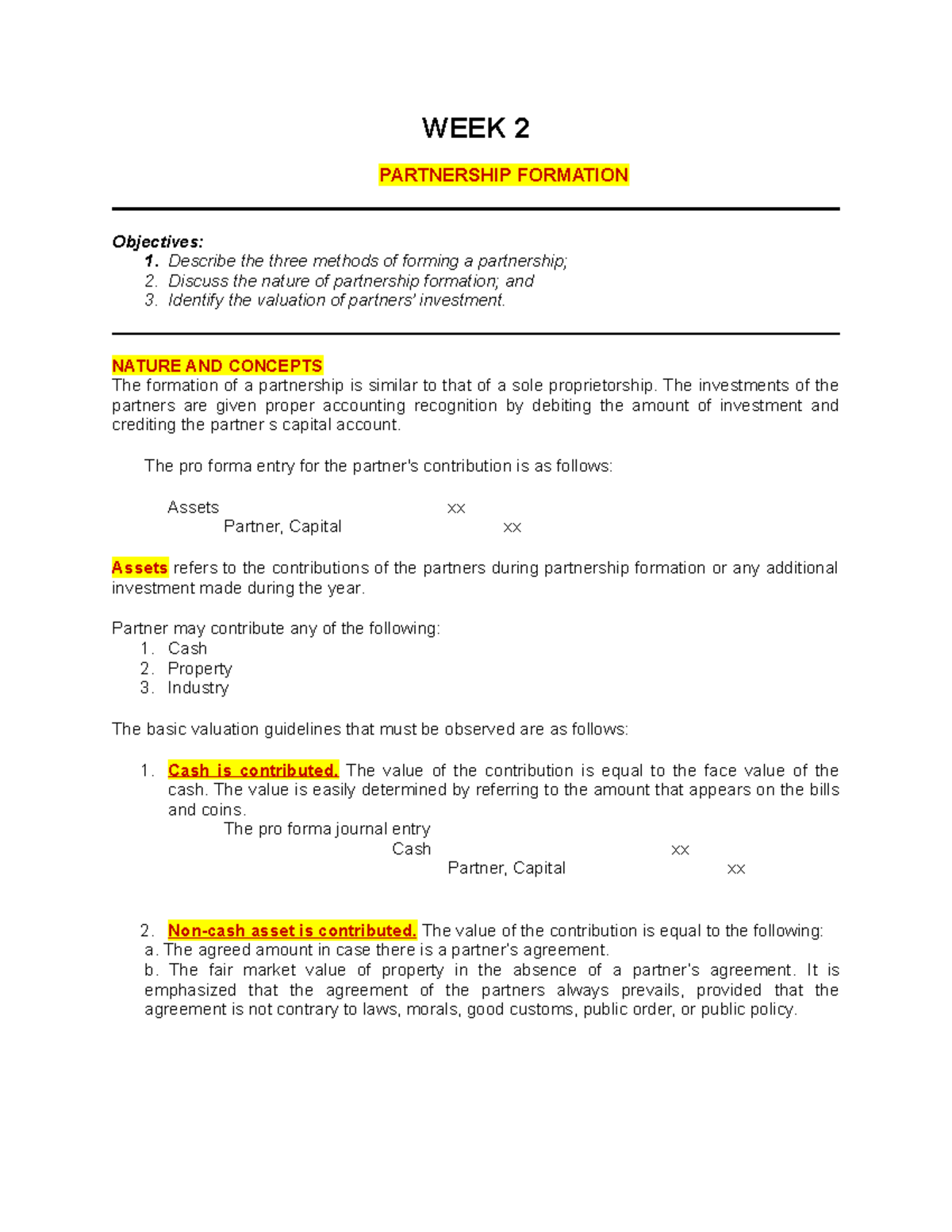 Acctg 116 Module 2 - None - WEEK 2 PARTNERSHIP FORMATION Objectives: 1 ...