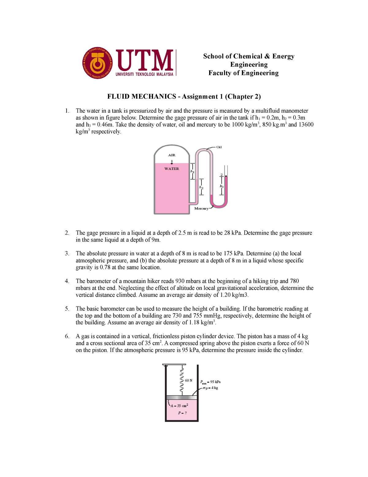 Chapter 2 Fluid Mechanics Tutorial - UTM - Studocu