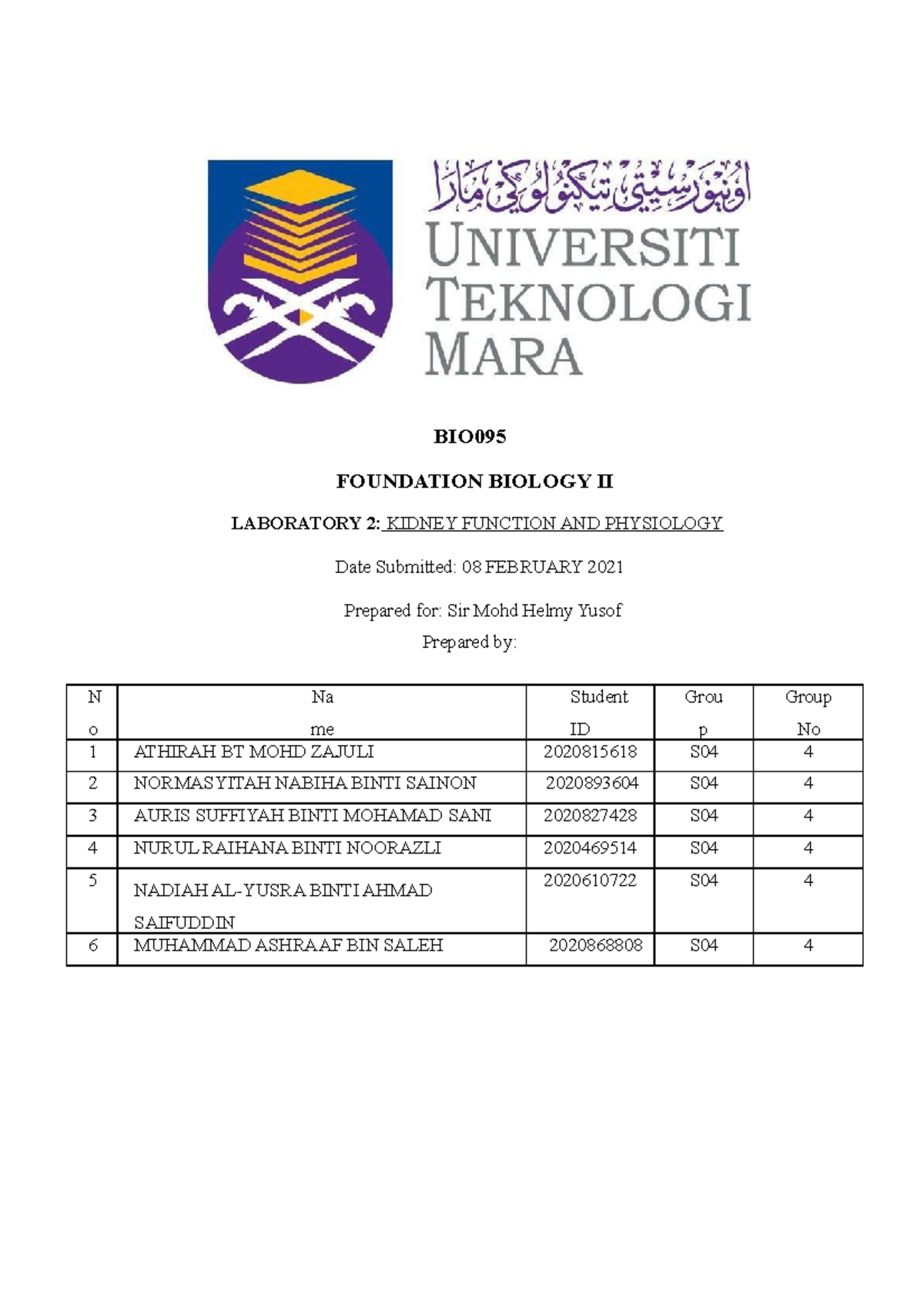 EXP2Kidney function and physiology BIO FOUNDATION BIOLOGY II