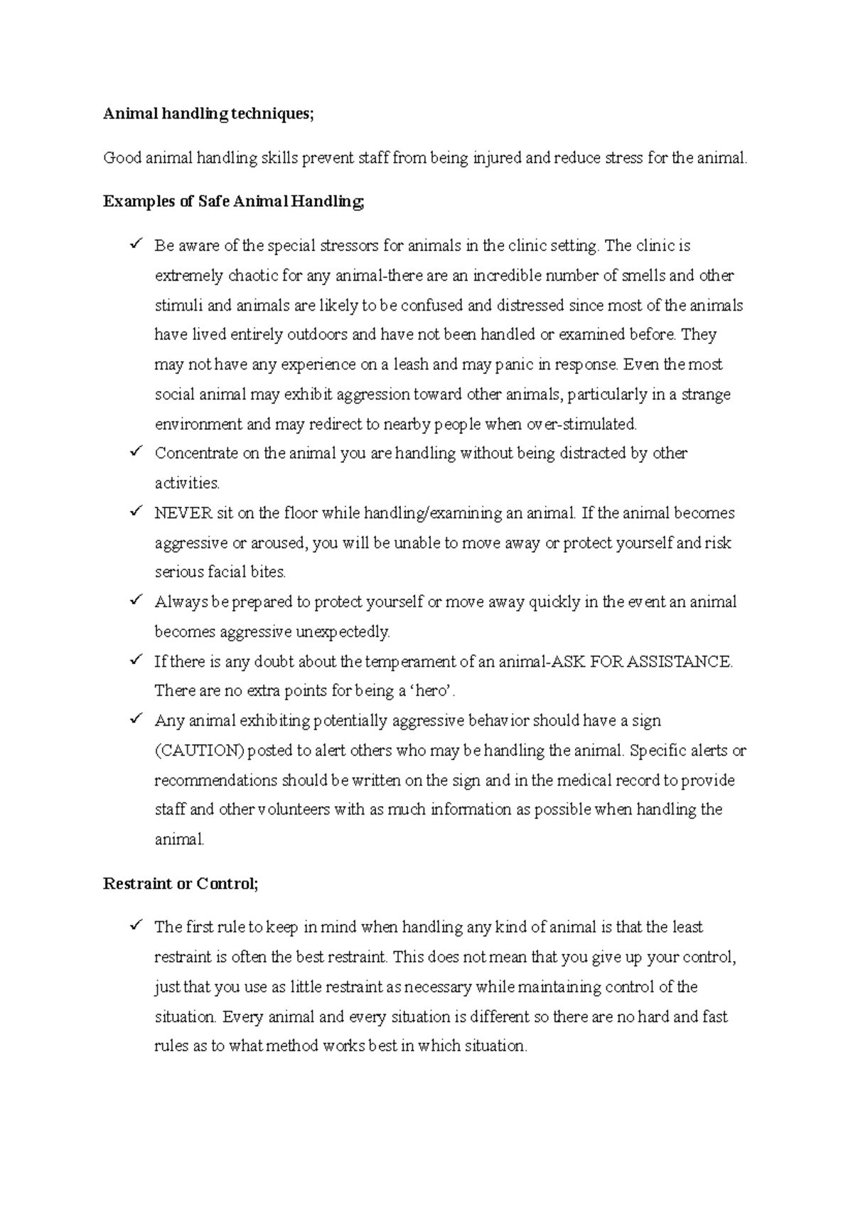 Welfare Animal handling techniques; Good animal handling skills