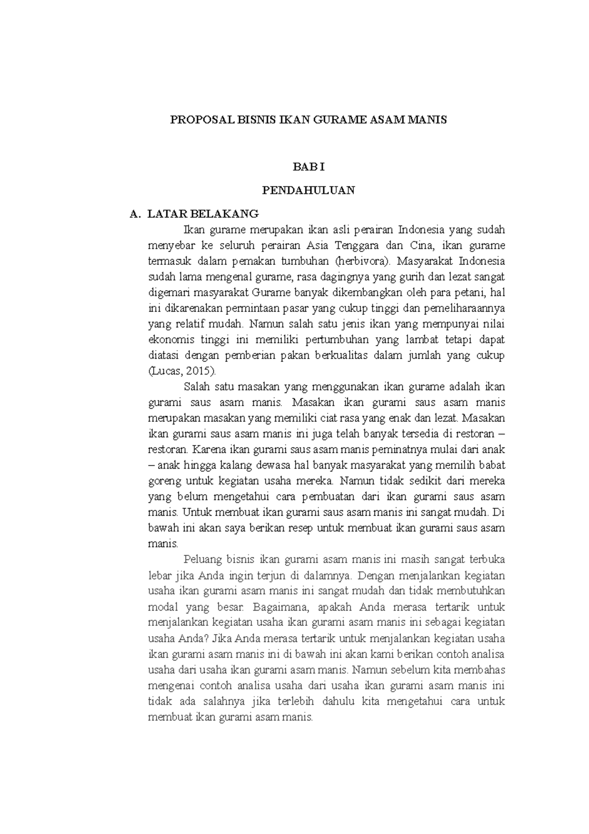 Template Proposal Business PLAN - PROPOSAL BISNIS IKAN GURAME ASAM ...