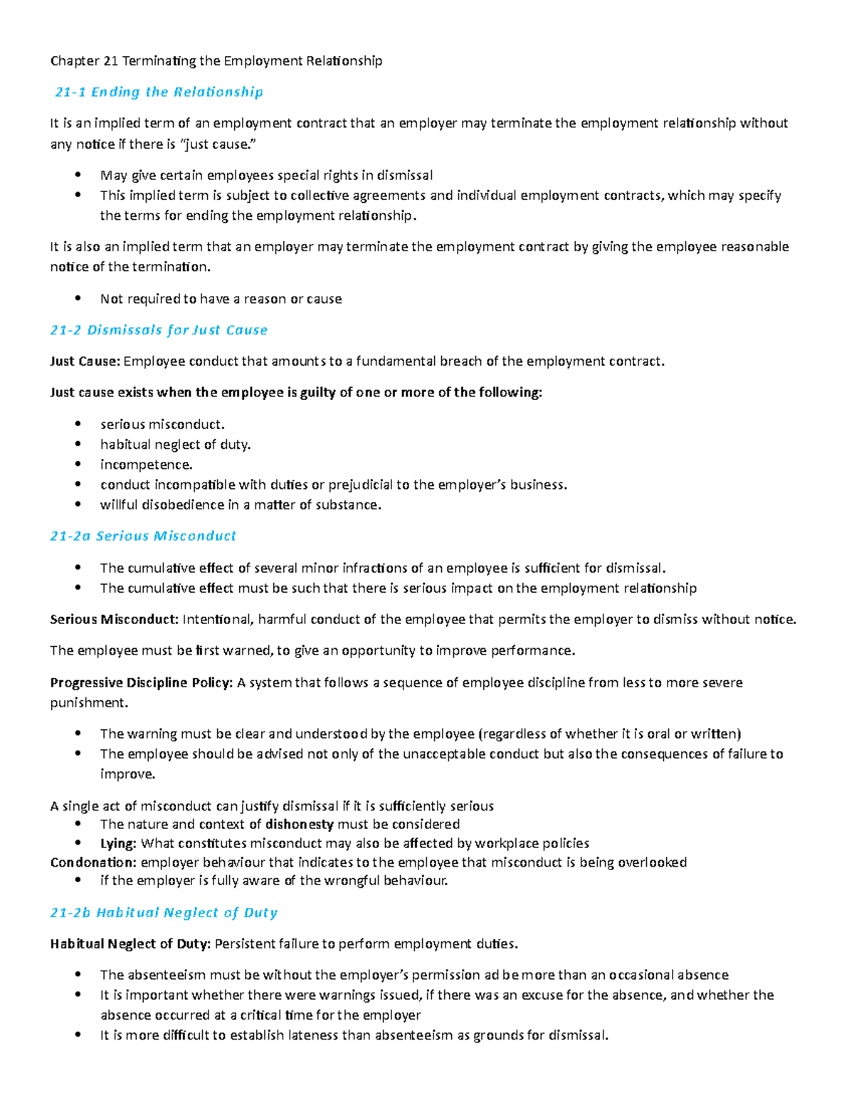 Chapter 21 Terminating the Employment Relationship - Chapter 21 ...