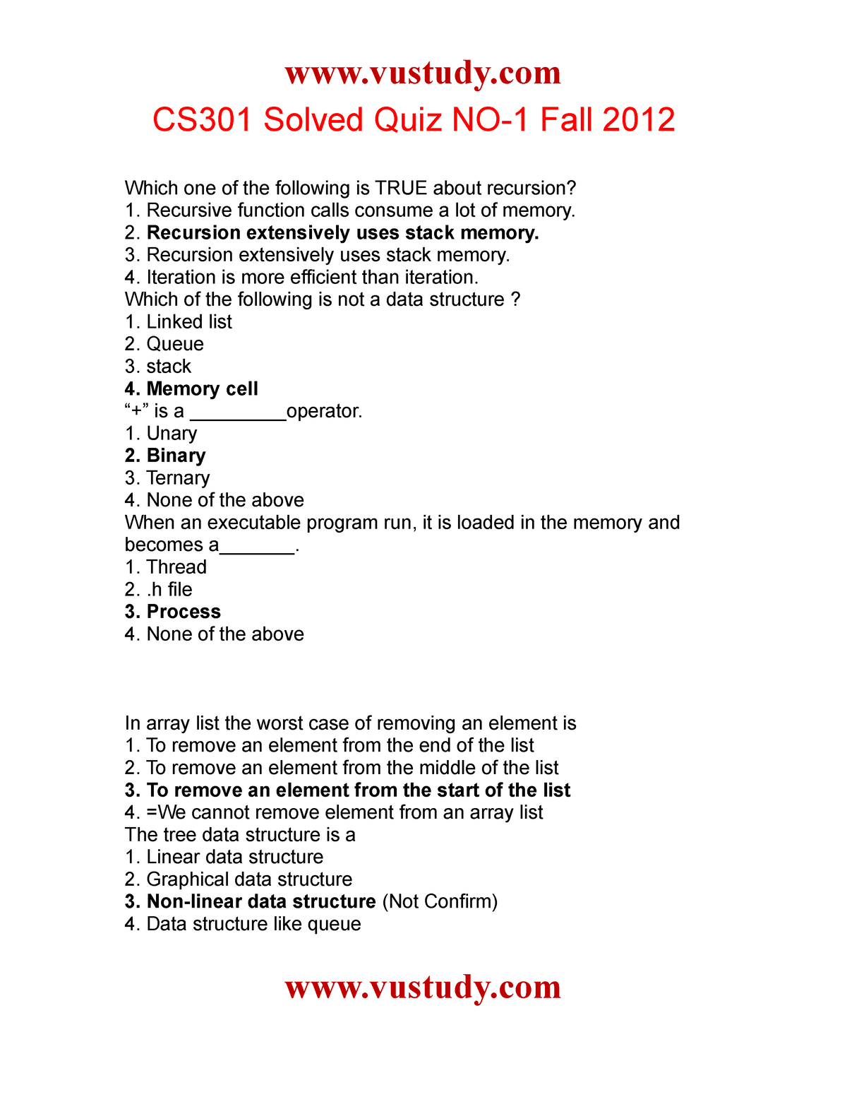 Cs301 Midterm Solved Quiz 1 2 Fall 2012 - CS301 Solved Quiz NO-1 Fall ...