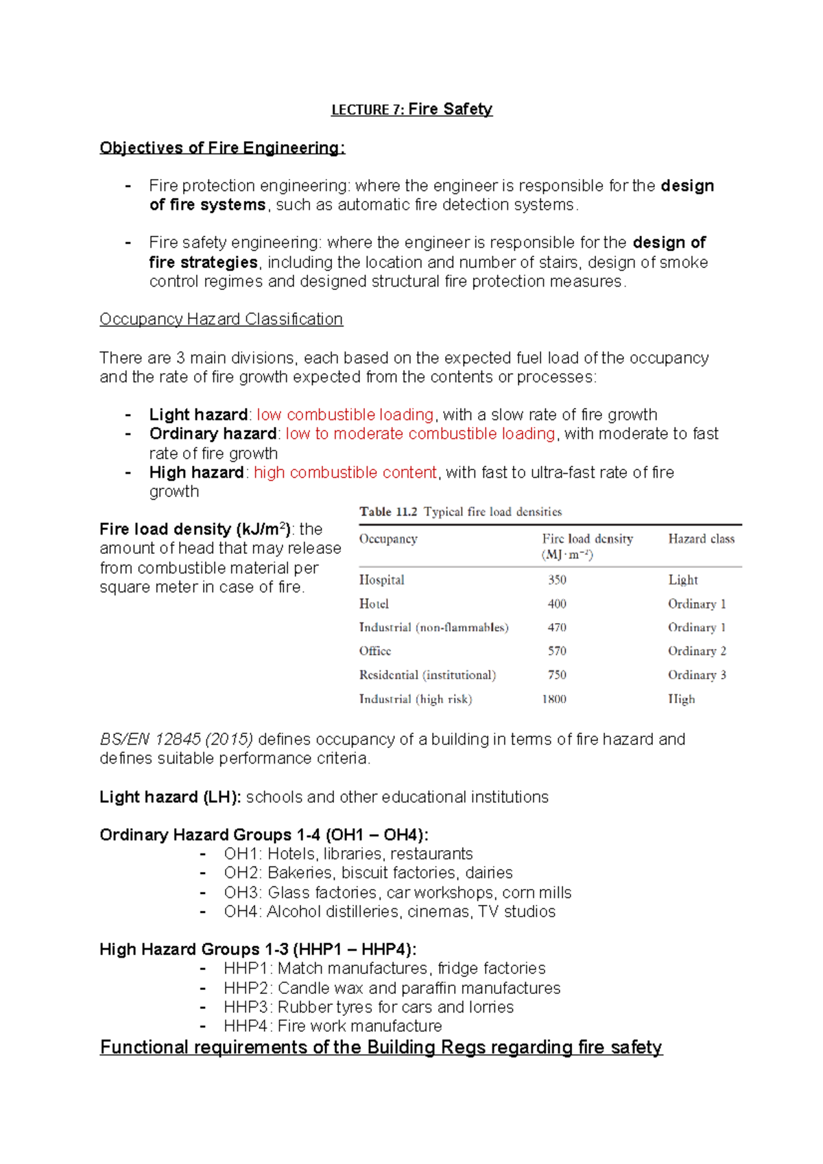 Lecture 7 LECTURE 7 Fire Safety Objectives of Fire Engineering Fire