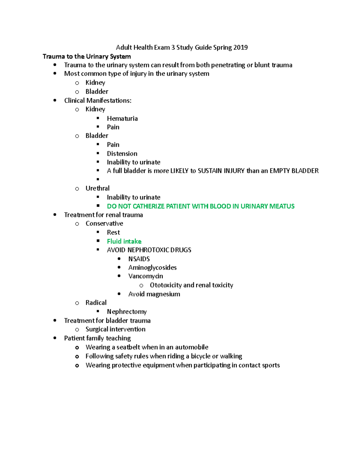 Adult Health II Study Guide 4 - Adult Health Exam 3 Study Guide Spring ...