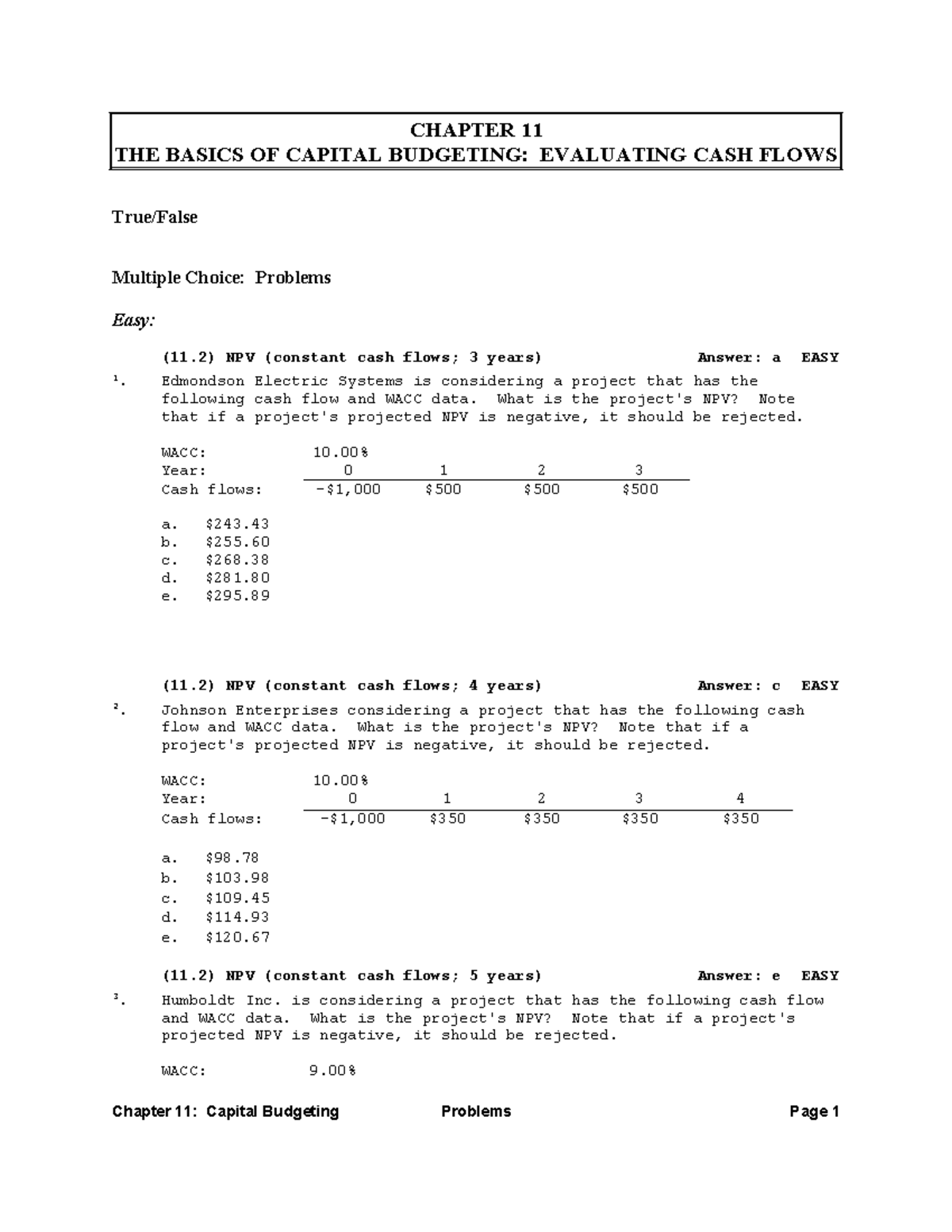 FM12 CH11 TESTBANK - CHAPTER 11 THE BASICS OF CAPITAL BUDGETING ...