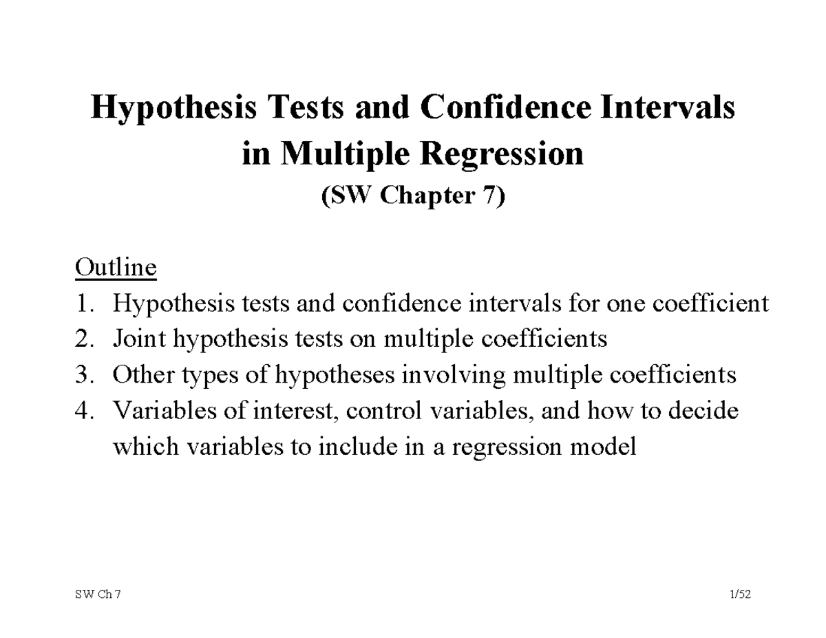 SW3U ch7 slides new - Lecture notes 7 - Hypothesis Tests and Confidence ...