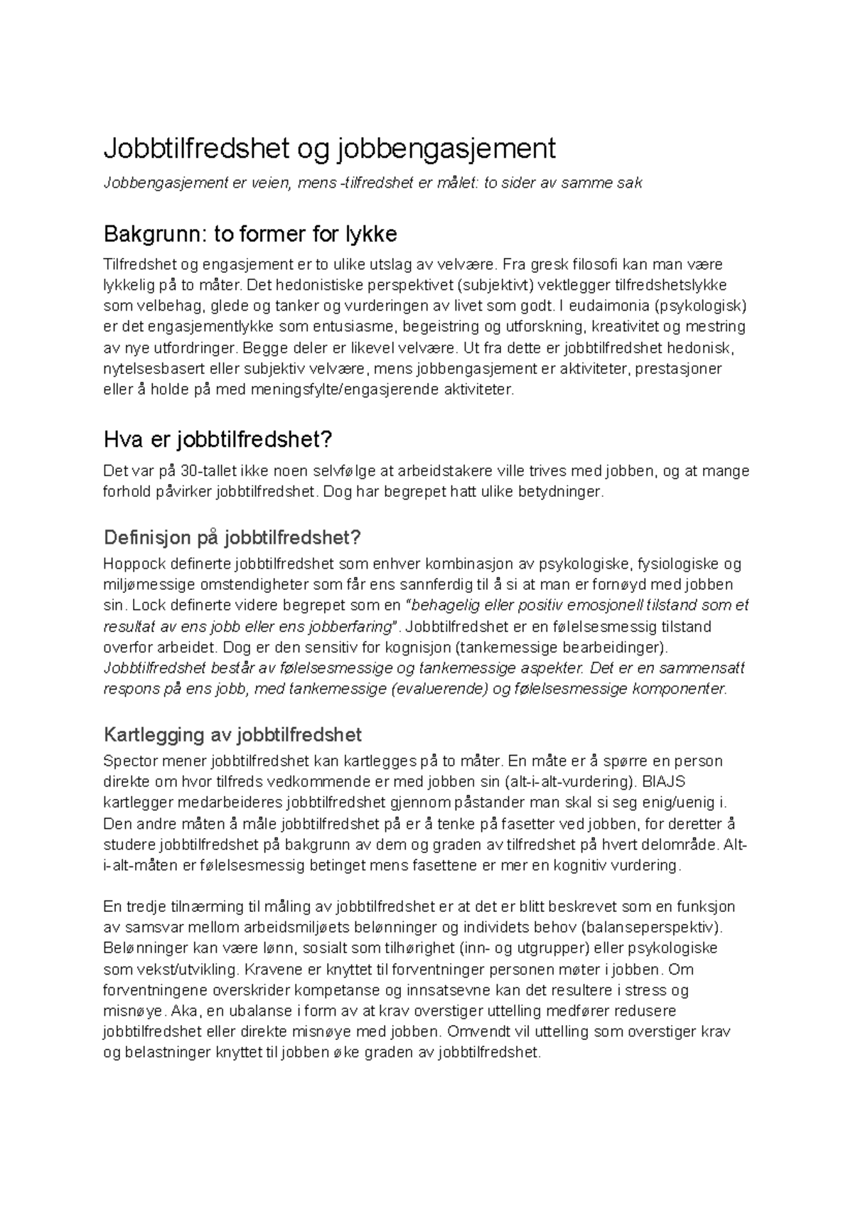 Jobbtilfredshet Og Jobbengasjement På Arbeidsplassen - Jobbtilfredshet ...