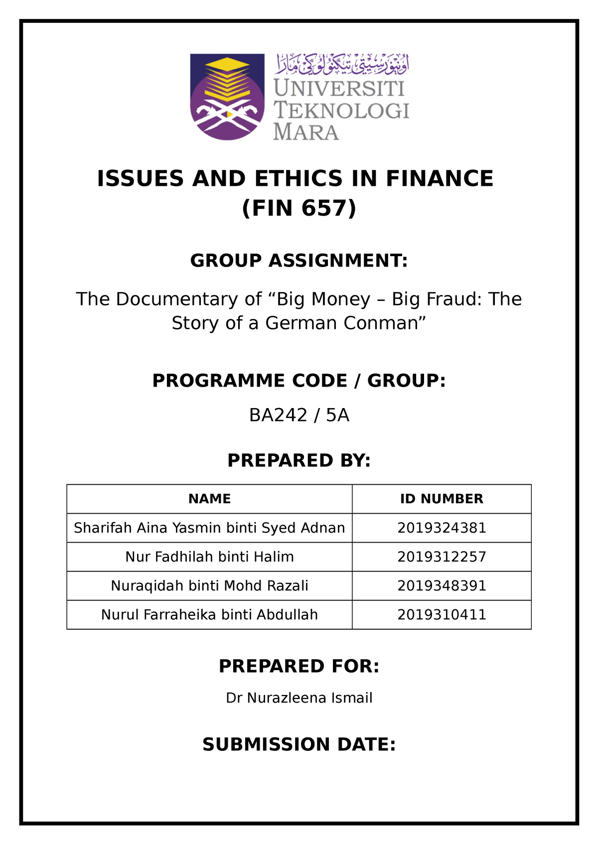 fin365 group assignment