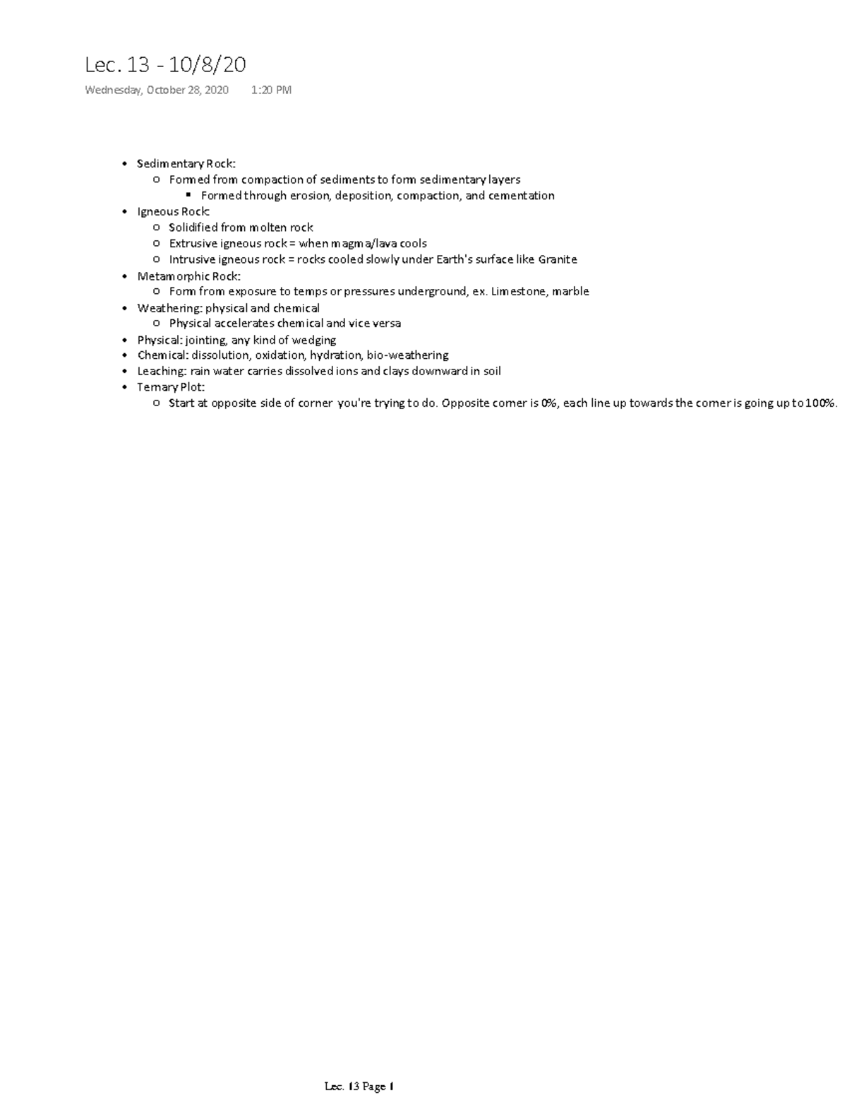 Lecture 13 Notes - Sedimentary Rock: Formed from compaction of ...