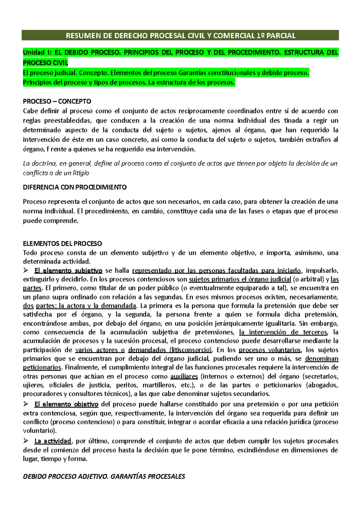 Resumen - Derecho Procesal Civil Y Comercia / 1 Parcial - RESUMEN DE ...