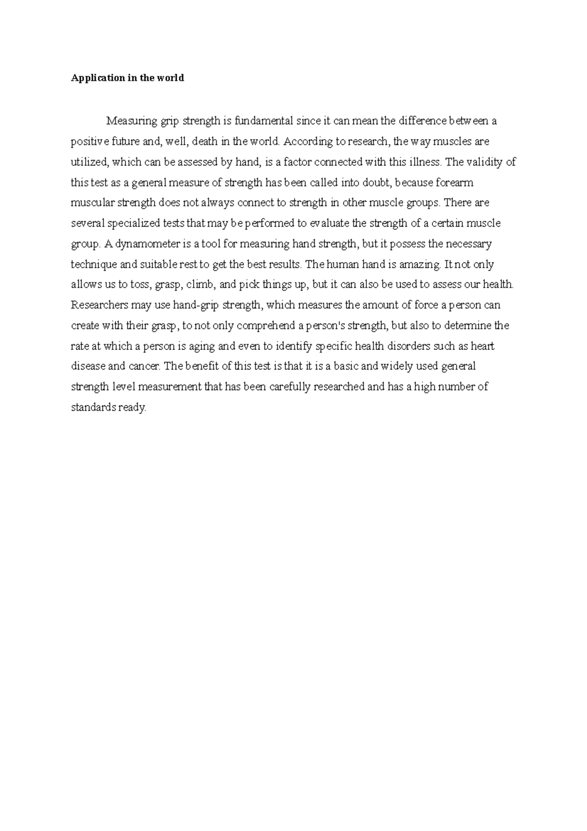 Application in the world hand grip Application in the world Measuring