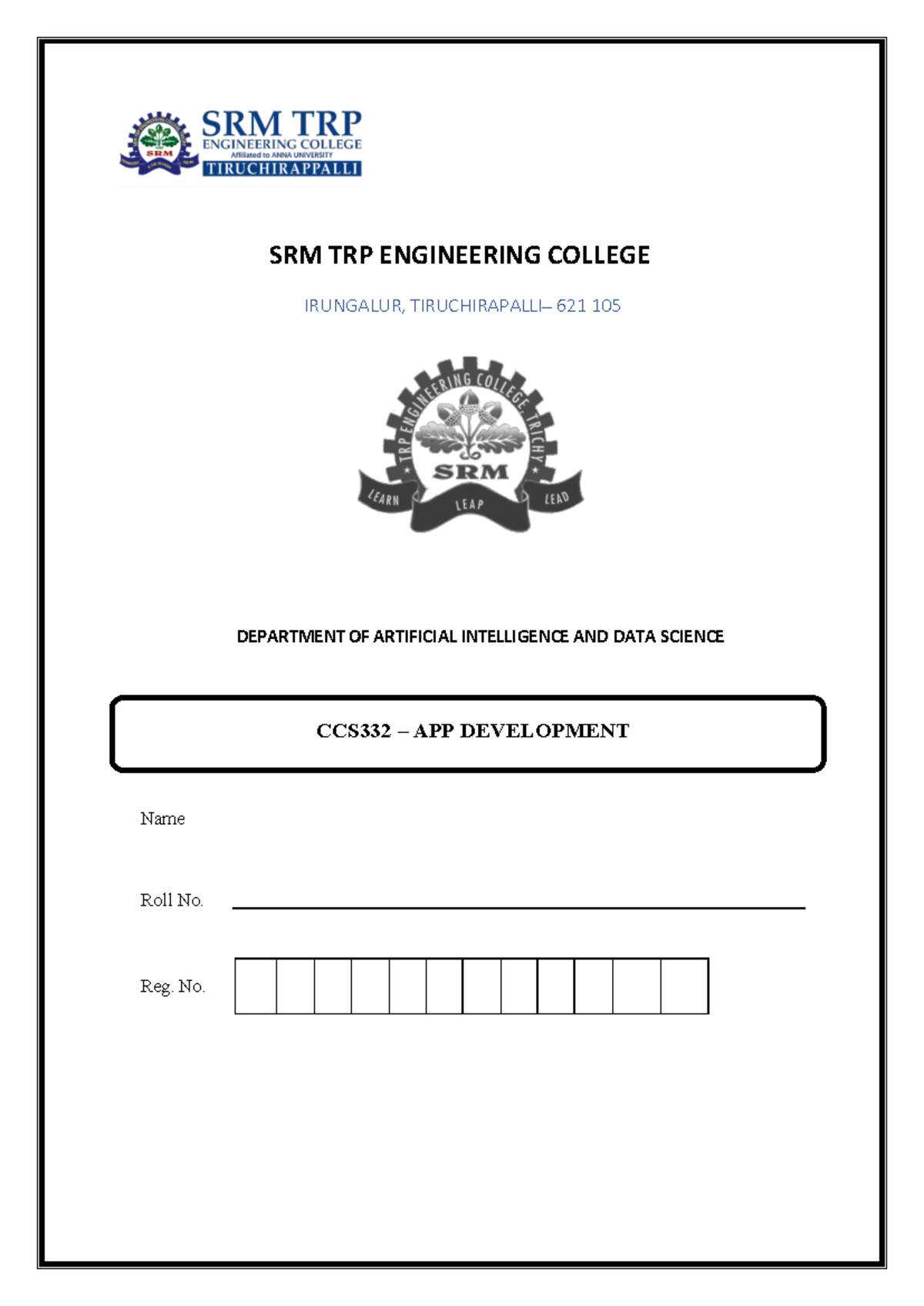 Lab Manual - SRM TRP ENGINEERING COLLEGE IRUNGALUR, TIRUCHIRAPALLI– 621 ...