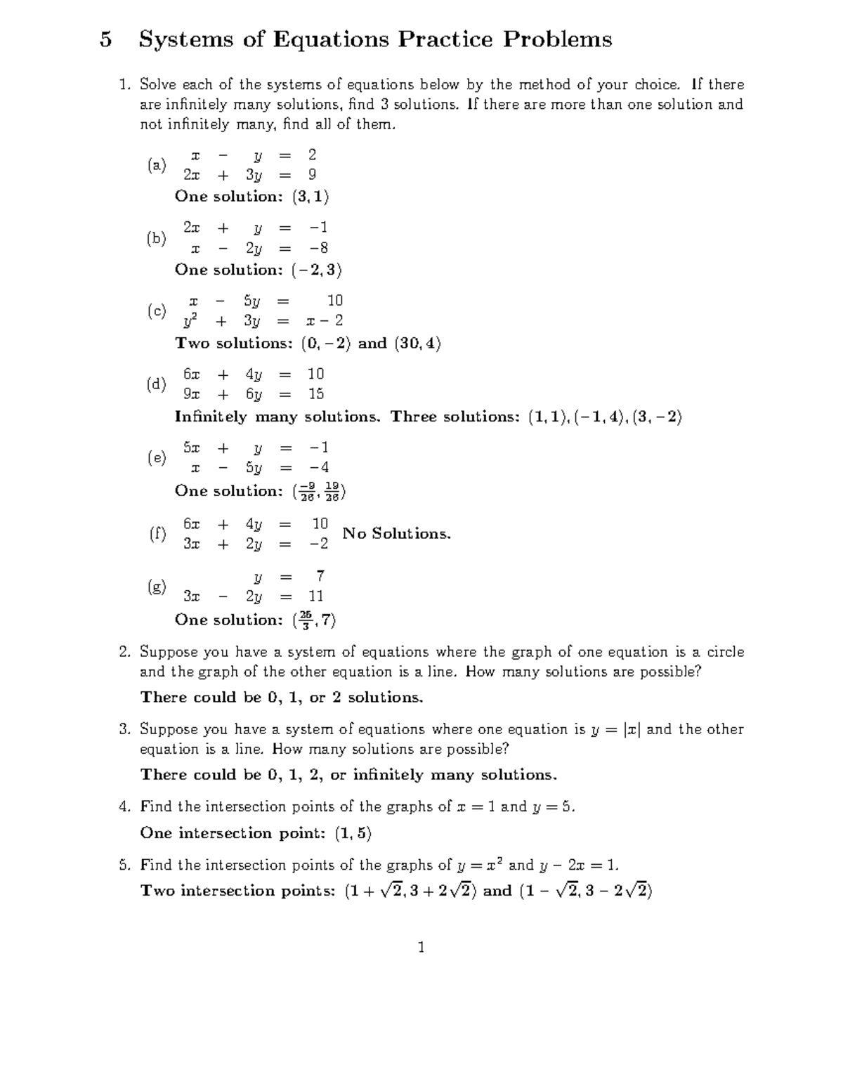 05 Systems Worksheet Solution Ma109 College Algebra Uky Studocu