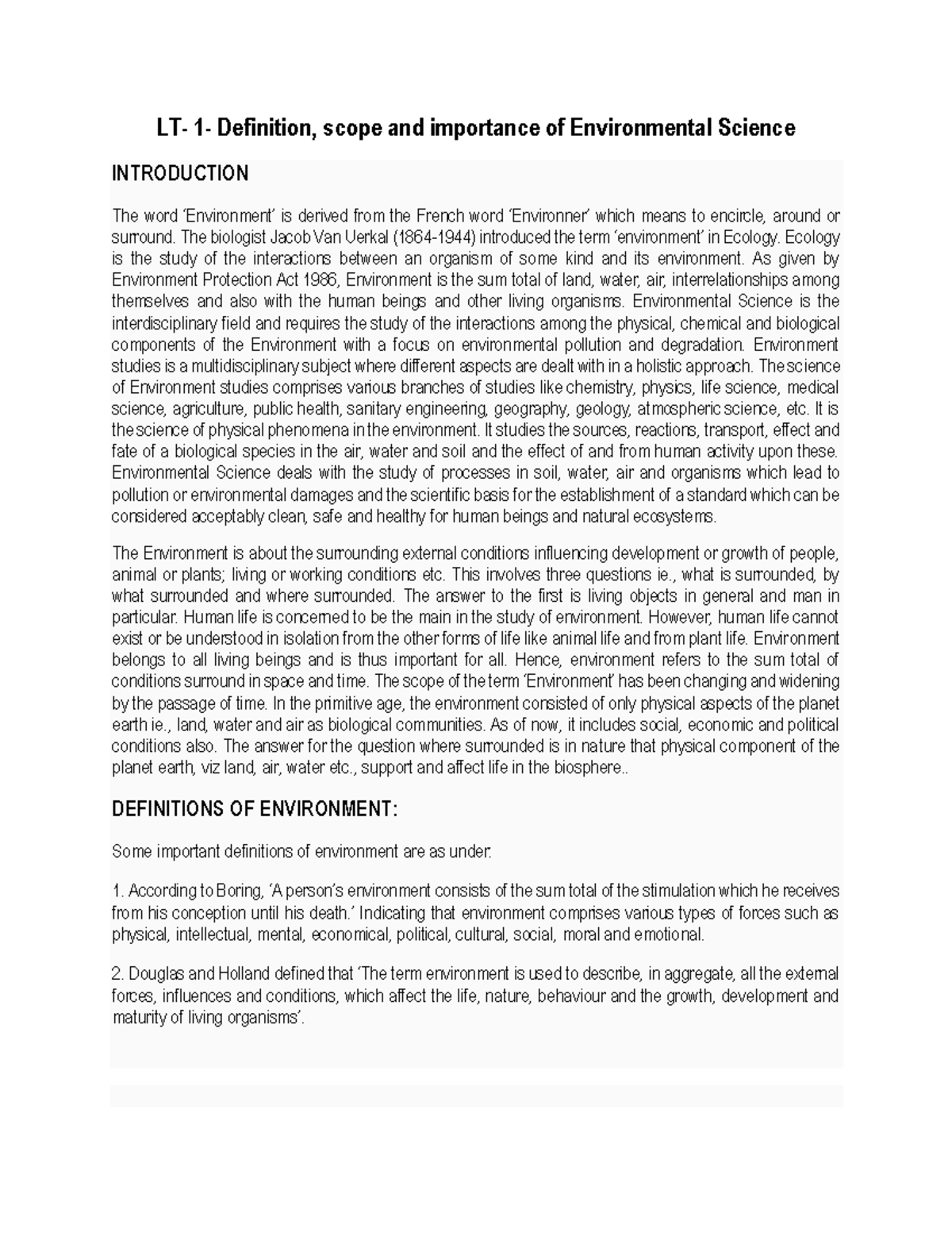 Lt Definition Scope And Importance Of Environmental Science Lt Definition Scope