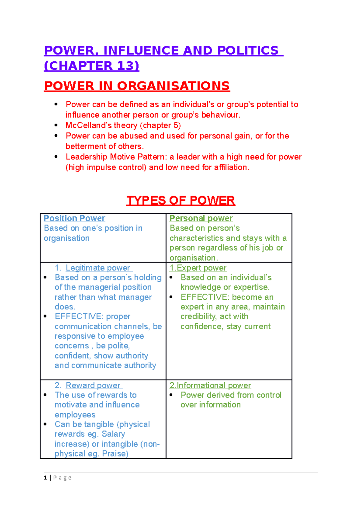 Chapter 13 BDO214 - POWER, INFLUENCE AND POLITICS (CHAPTER 13) POWER IN ...