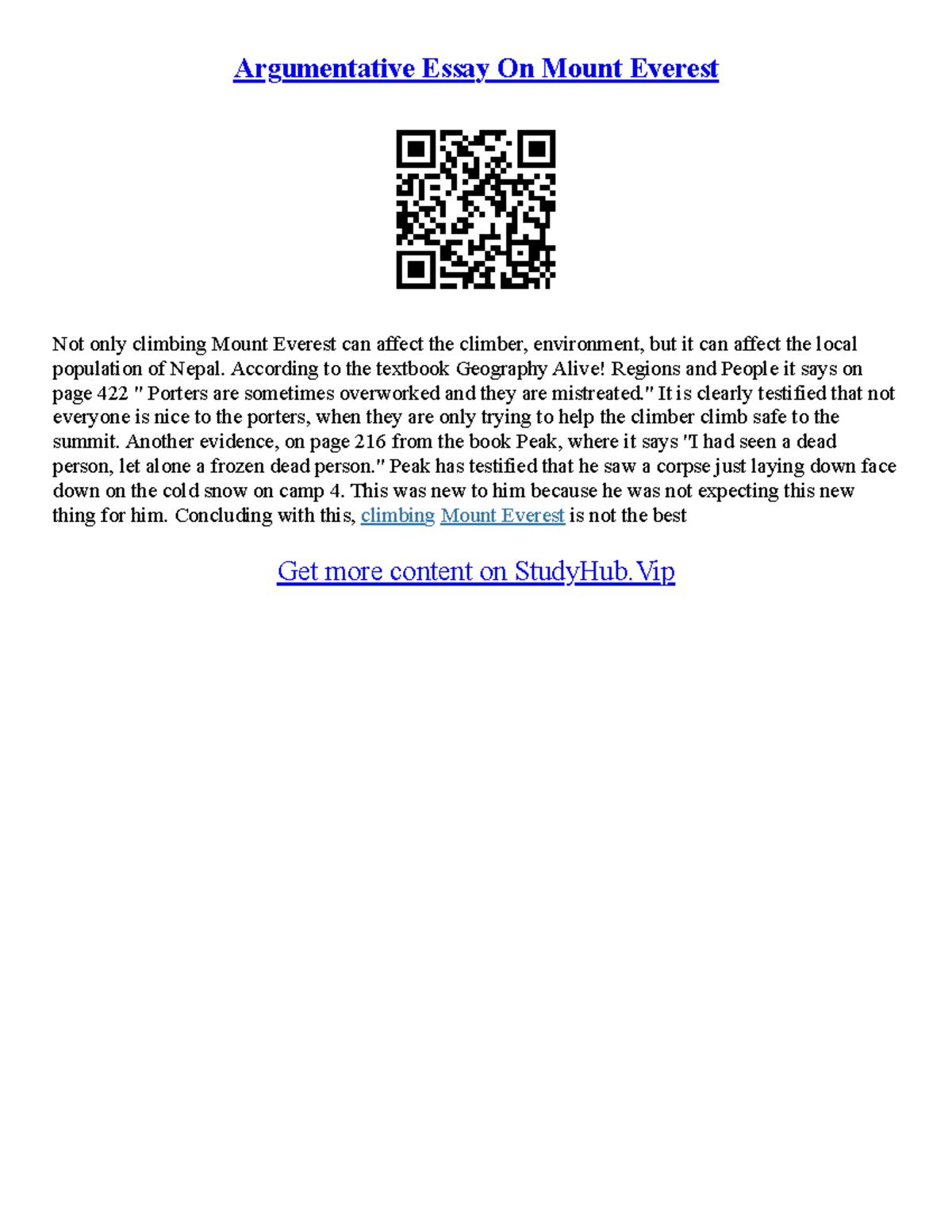 Essay On Mount Everest According to the textbook Geography Alive