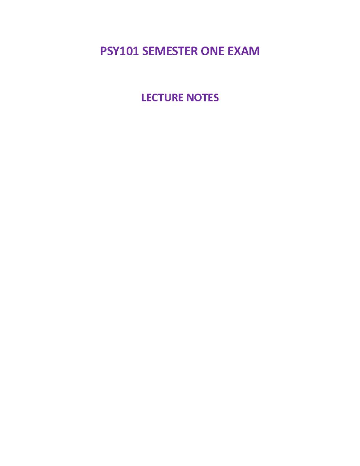 PSY101 EXAM Lecture Notes - PSY101 SEMESTER ONE EXAM LECTURE NOTES ...