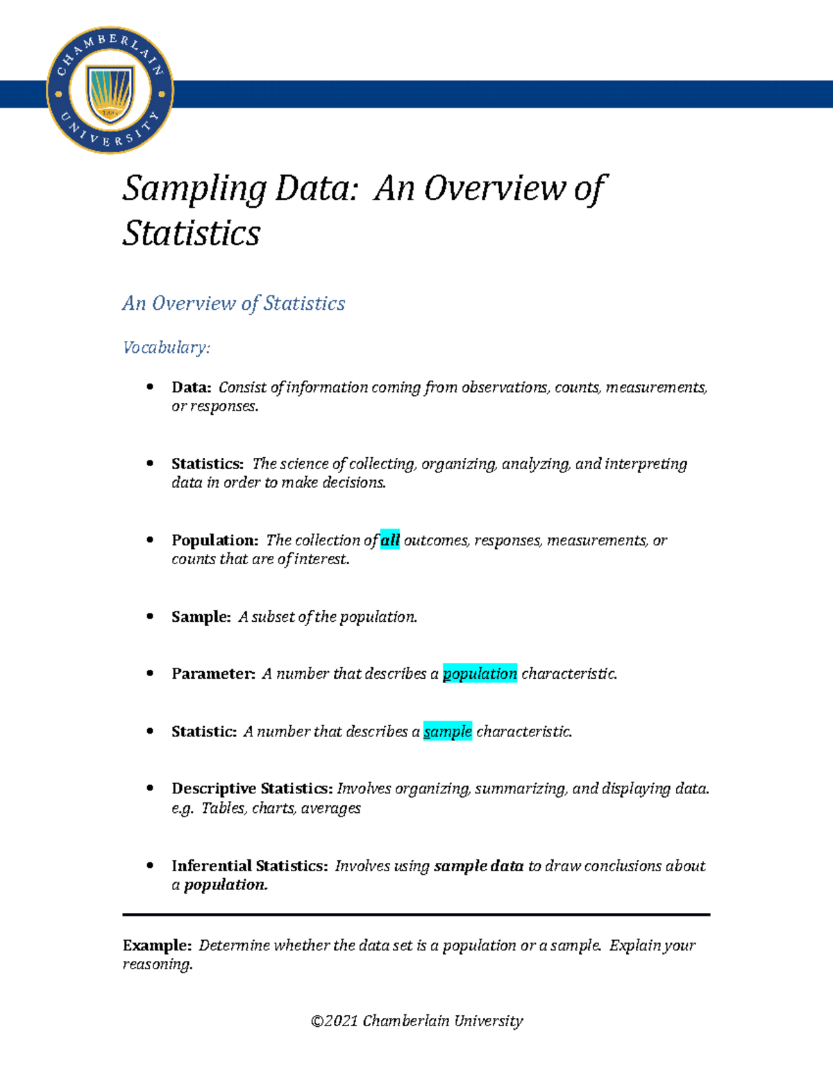 Week 1 Lecture - Sampling Data: An Overview of Statistics An Overview ...