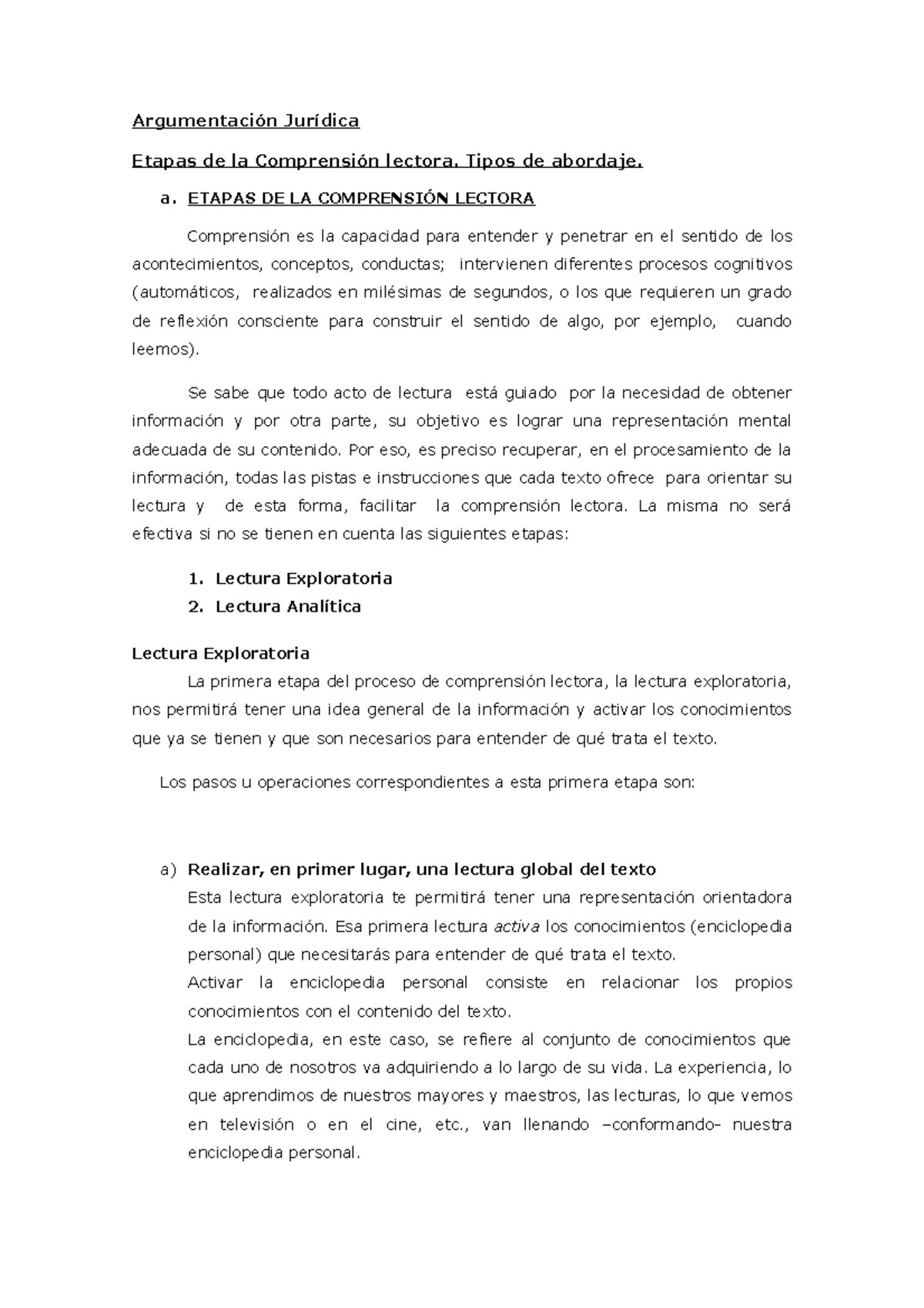 Etapas de la Comprensión lectora. Tipos de abordaje - Argumentación ...